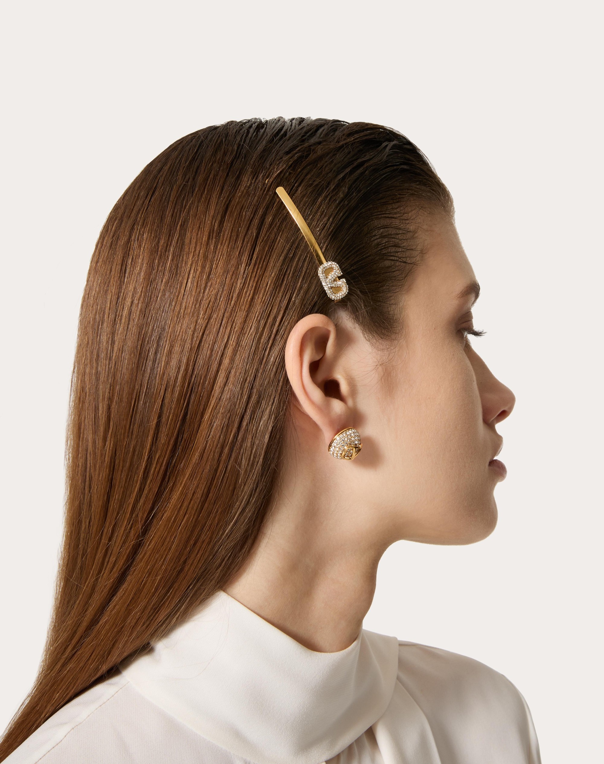 VLOGO SIGNATURE METAL AND SWAROVSKI® CRYSTAL HAIR CLIP - 5