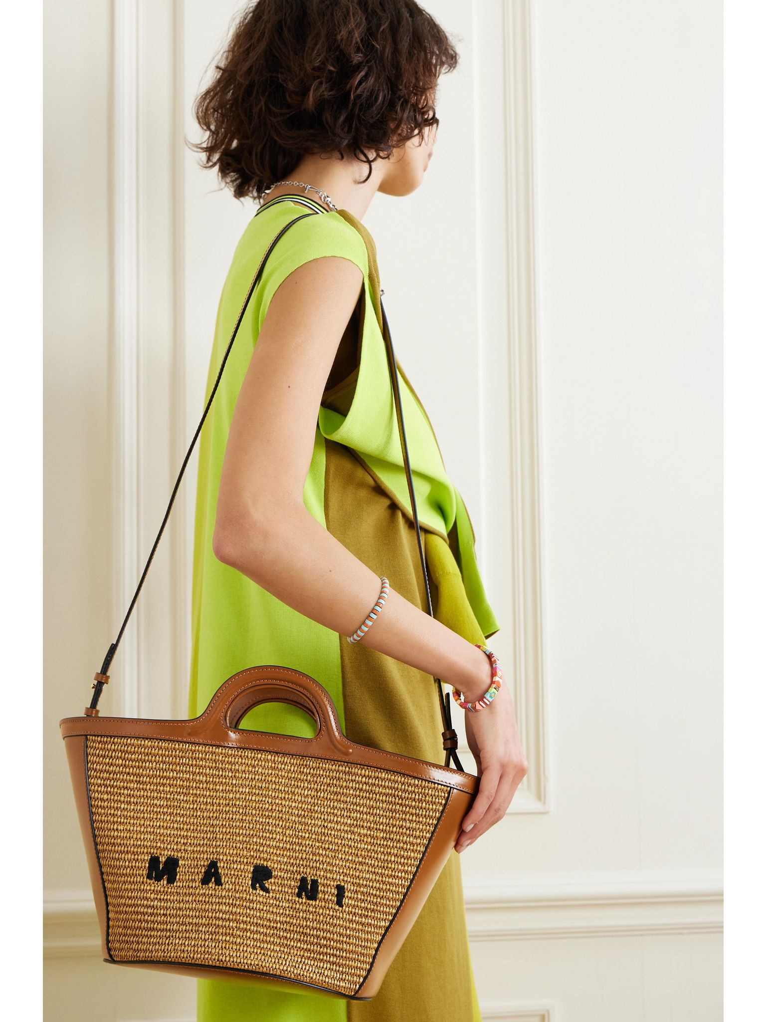 Tropicalia small leather and embroidered faux raffia tote Neutral - 2