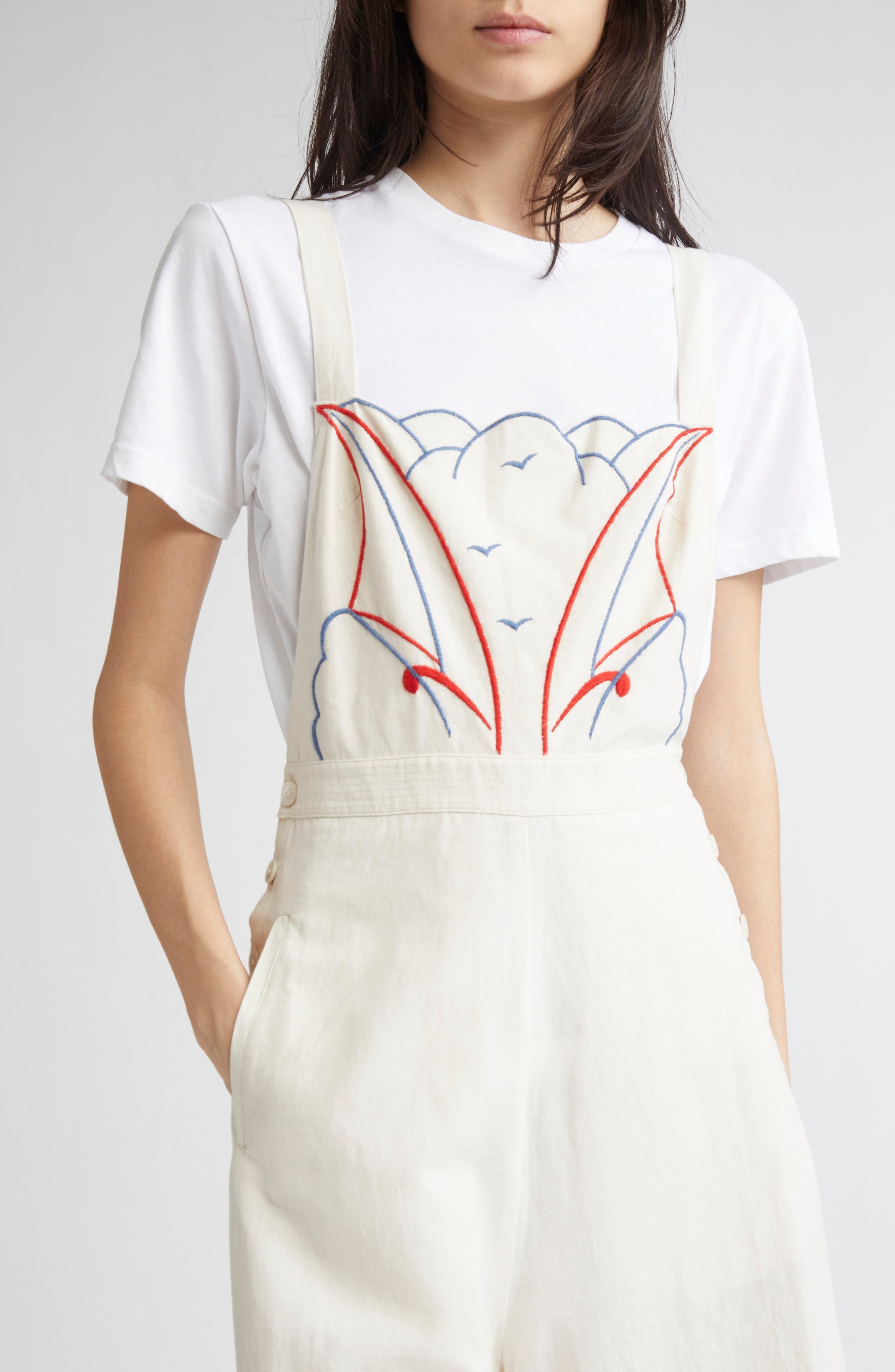 Bode Embroidered Sailboat Cotton & Linen Jumpsuit in White Multi at Nordstrom - 4