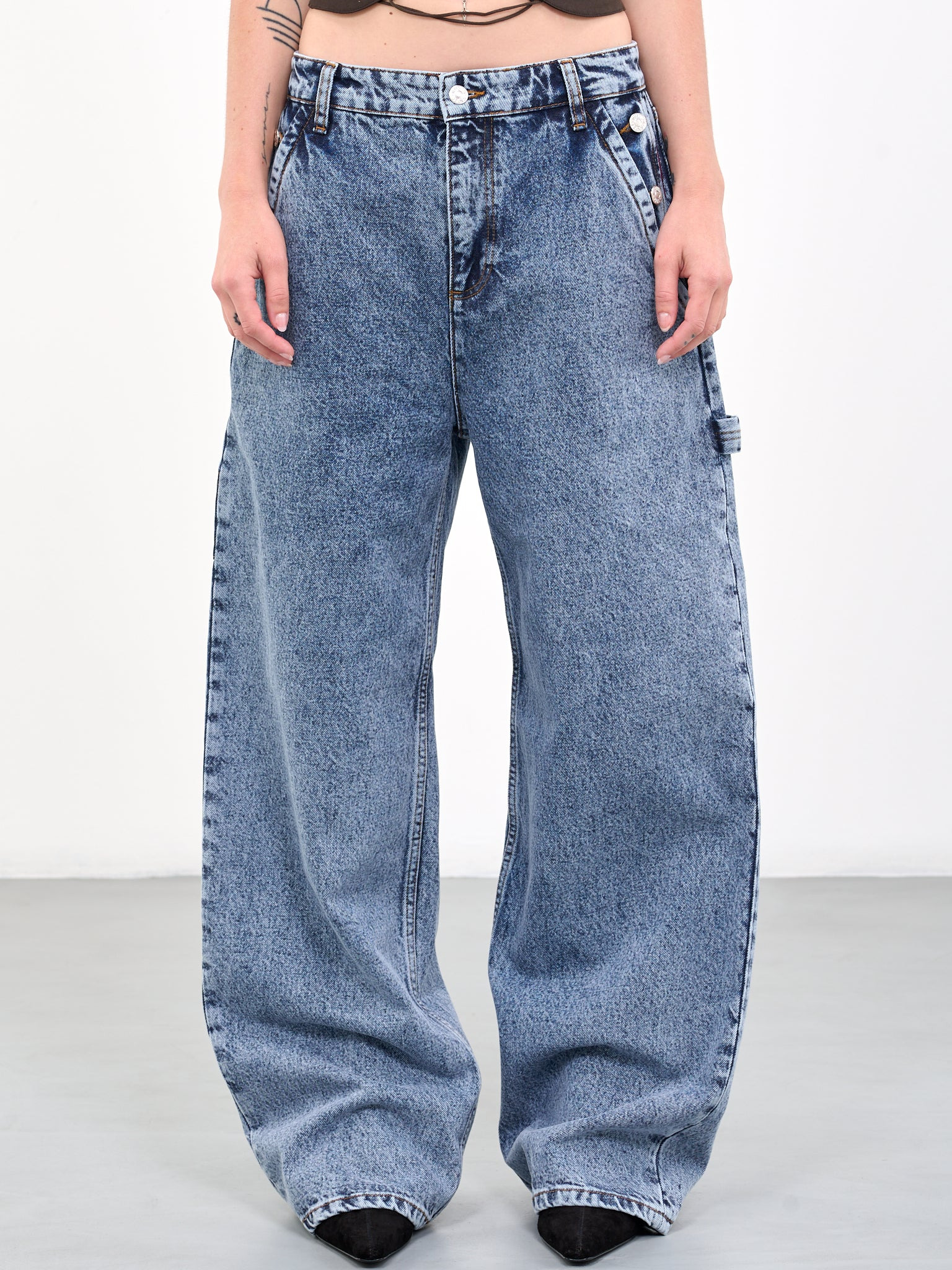 Faded Denim Wide Trousers - 1