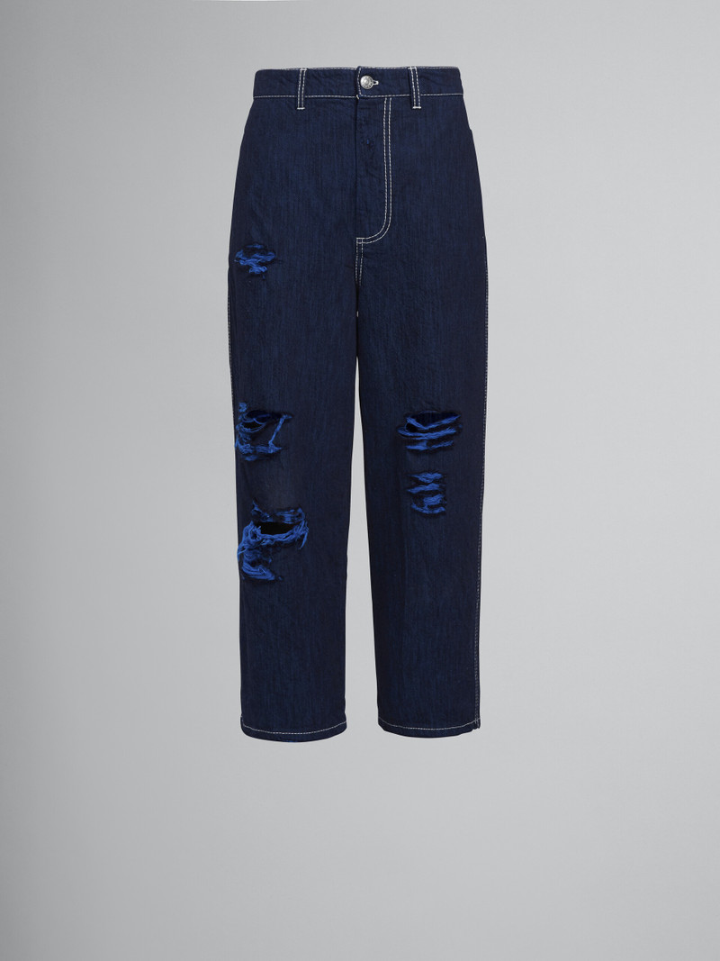 CROPPED DENIM PANTS WITH RIPS - 1