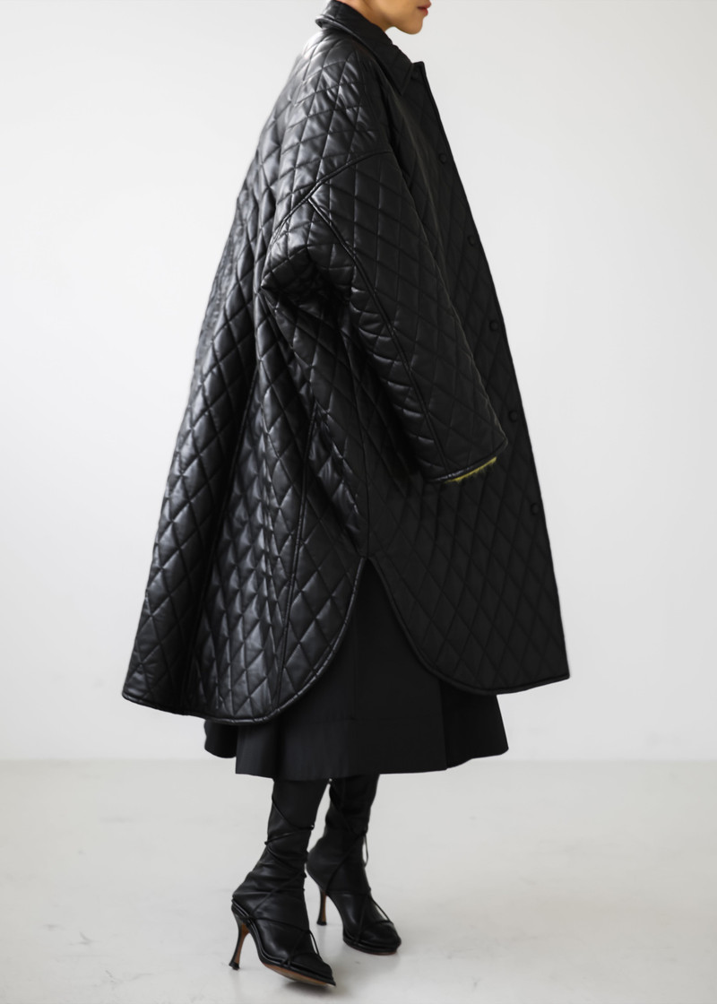 Montana Quilted Faux Leather Coat - Black 4
