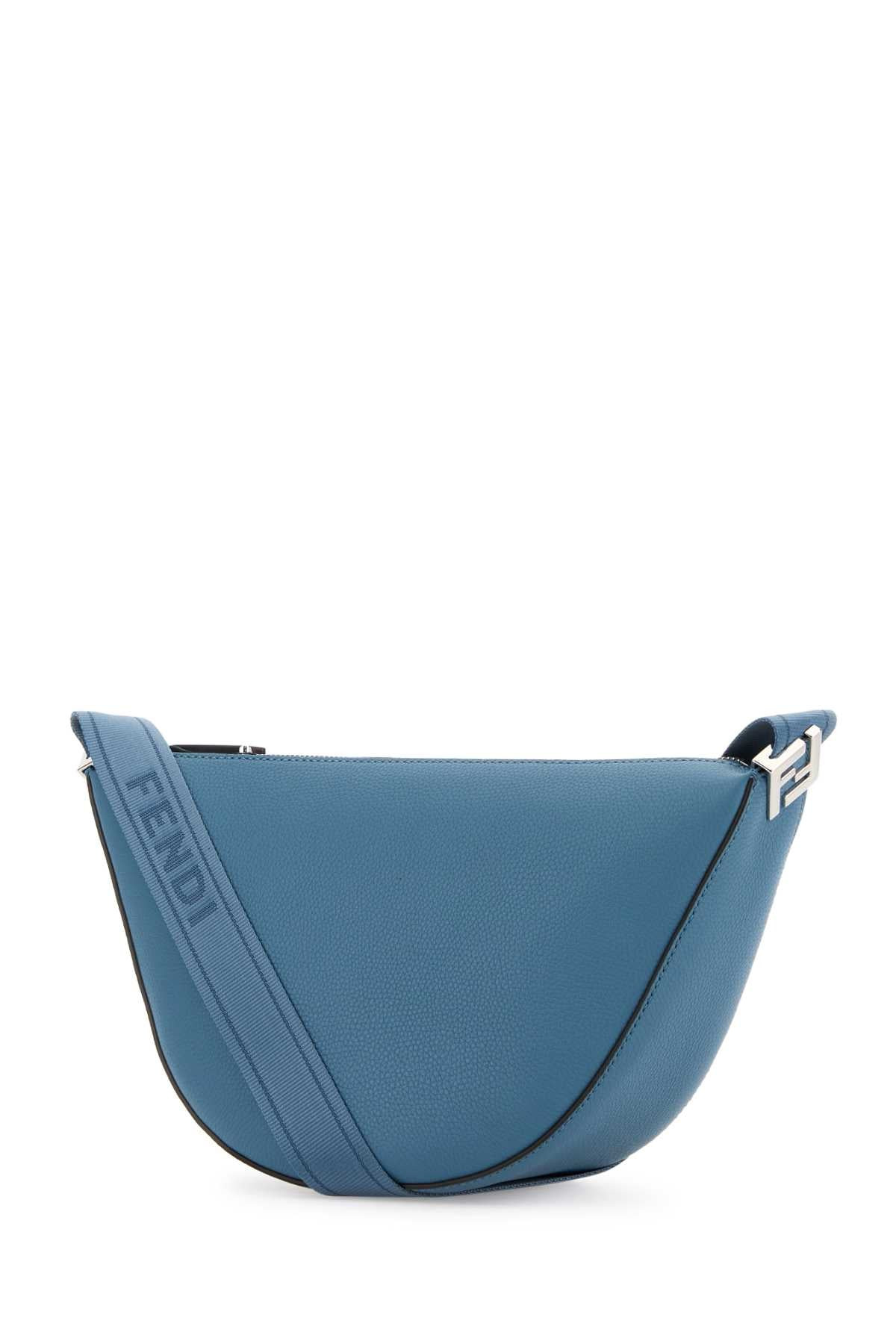 Fendi Men Cerulean Blue Leather Small Fendi Melon Crossbody Bag - 2