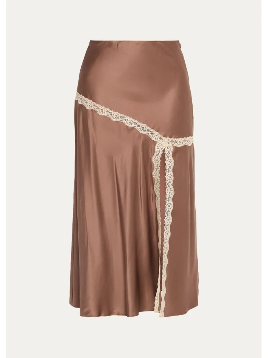 Emmabelle Lace-Trim Silk Midi Skirt - 1