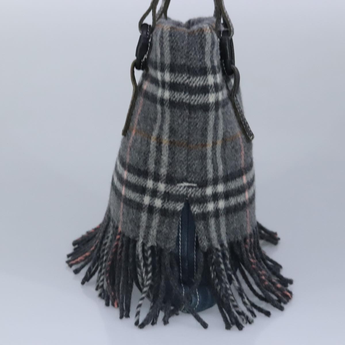 Burberry Nova Check Scarf Style Blue Label Hand Bag Wool Gray Silver - 5