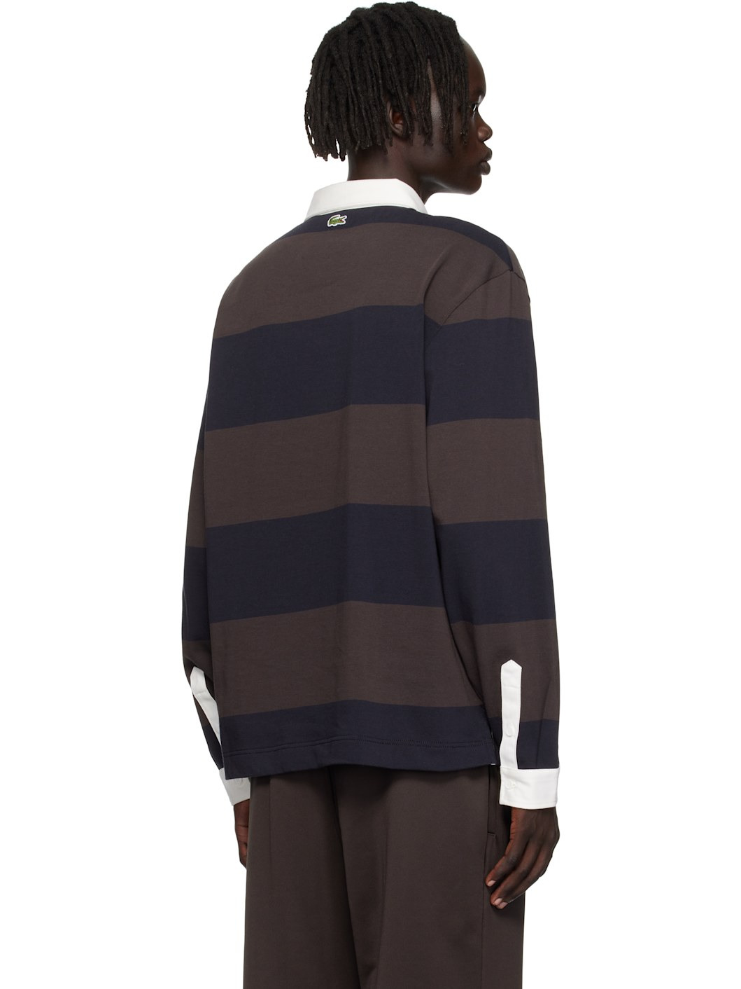 Brown & Navy Relaxed Fit Striped Rugby Polo - 3
