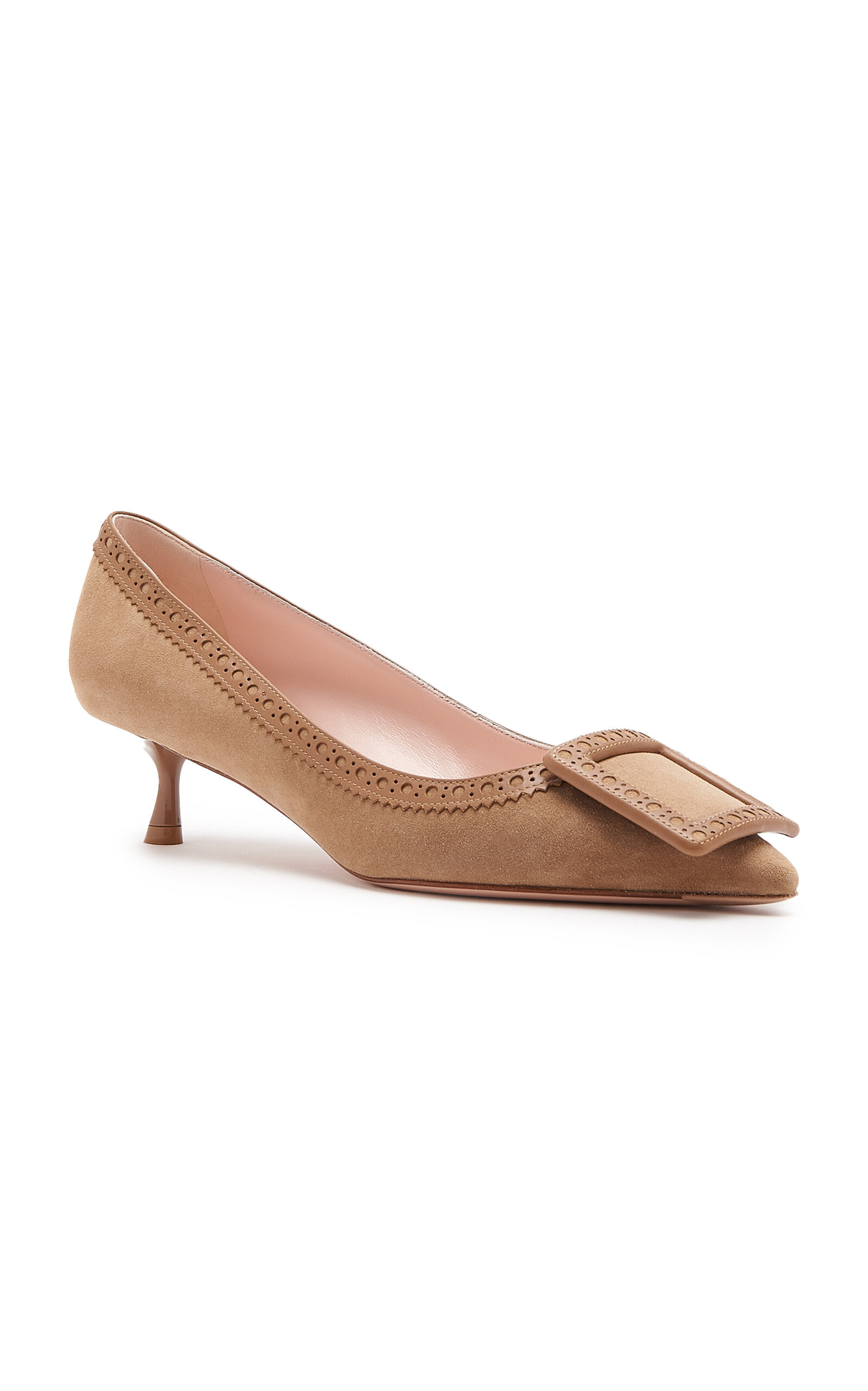 Viv In The City Perforated Trim Suede Pumps tan - 5
