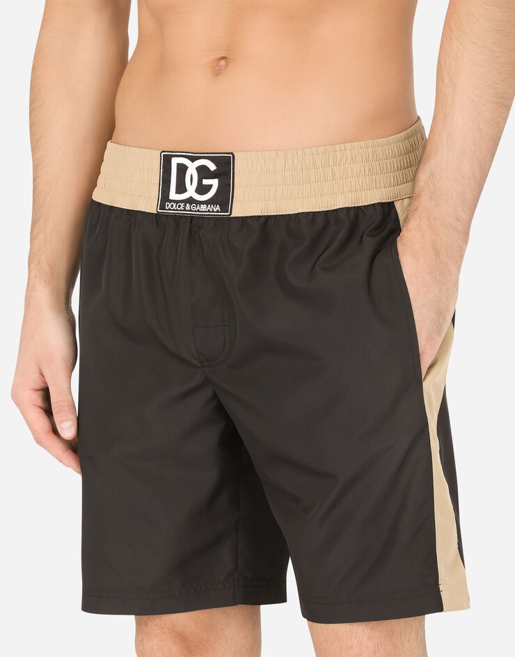 Two-tone mid-length swim trunks with DG patch - 4