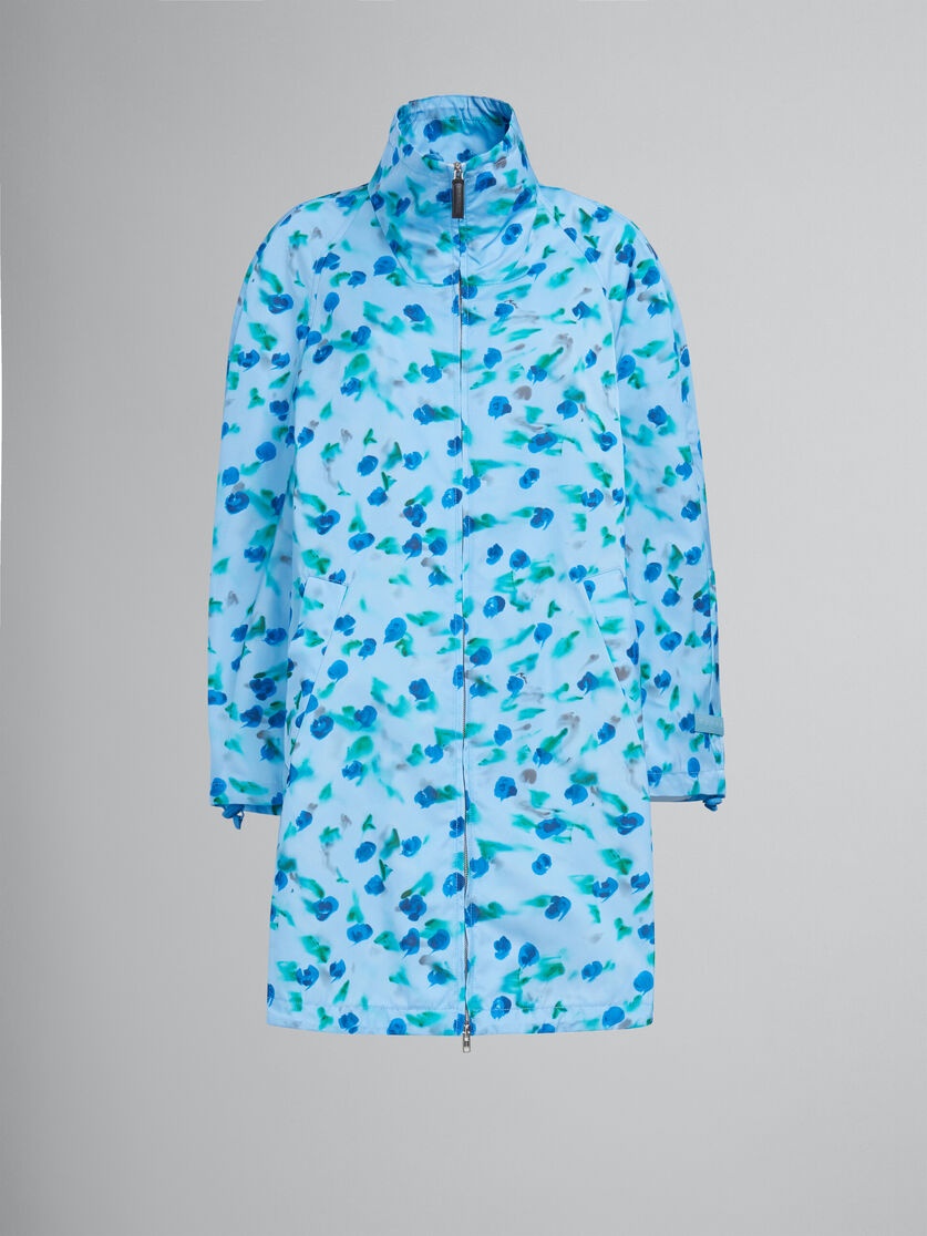 LIGHT BLUE GATHERED TAFFETA PARKA WITH REVERIE PRINT - 1