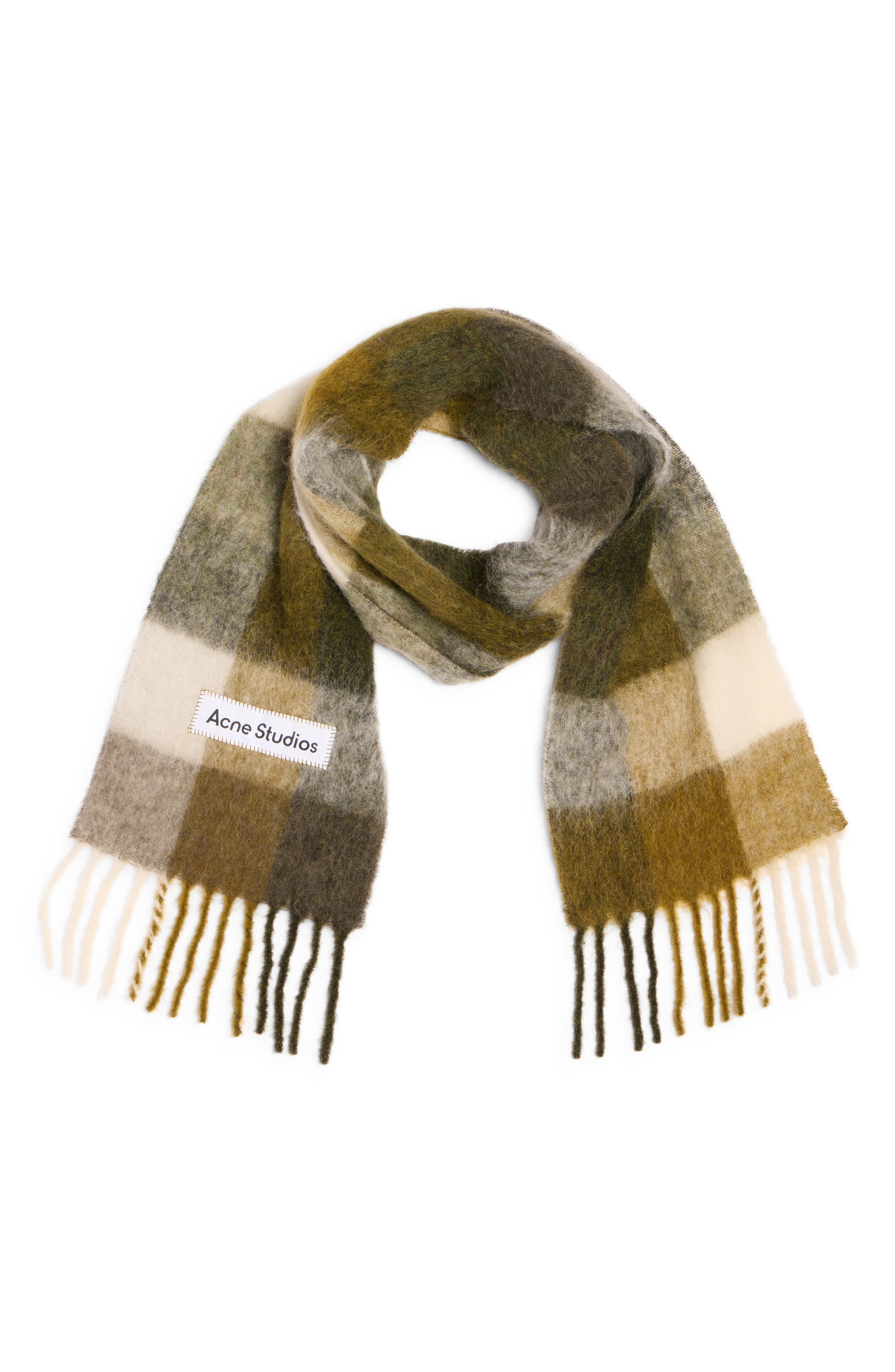 Acne Studios Vally Plaid Alpaca, Wool & Mohair Blend Scarf in Taupe/Green/Black at Nordstrom - 3