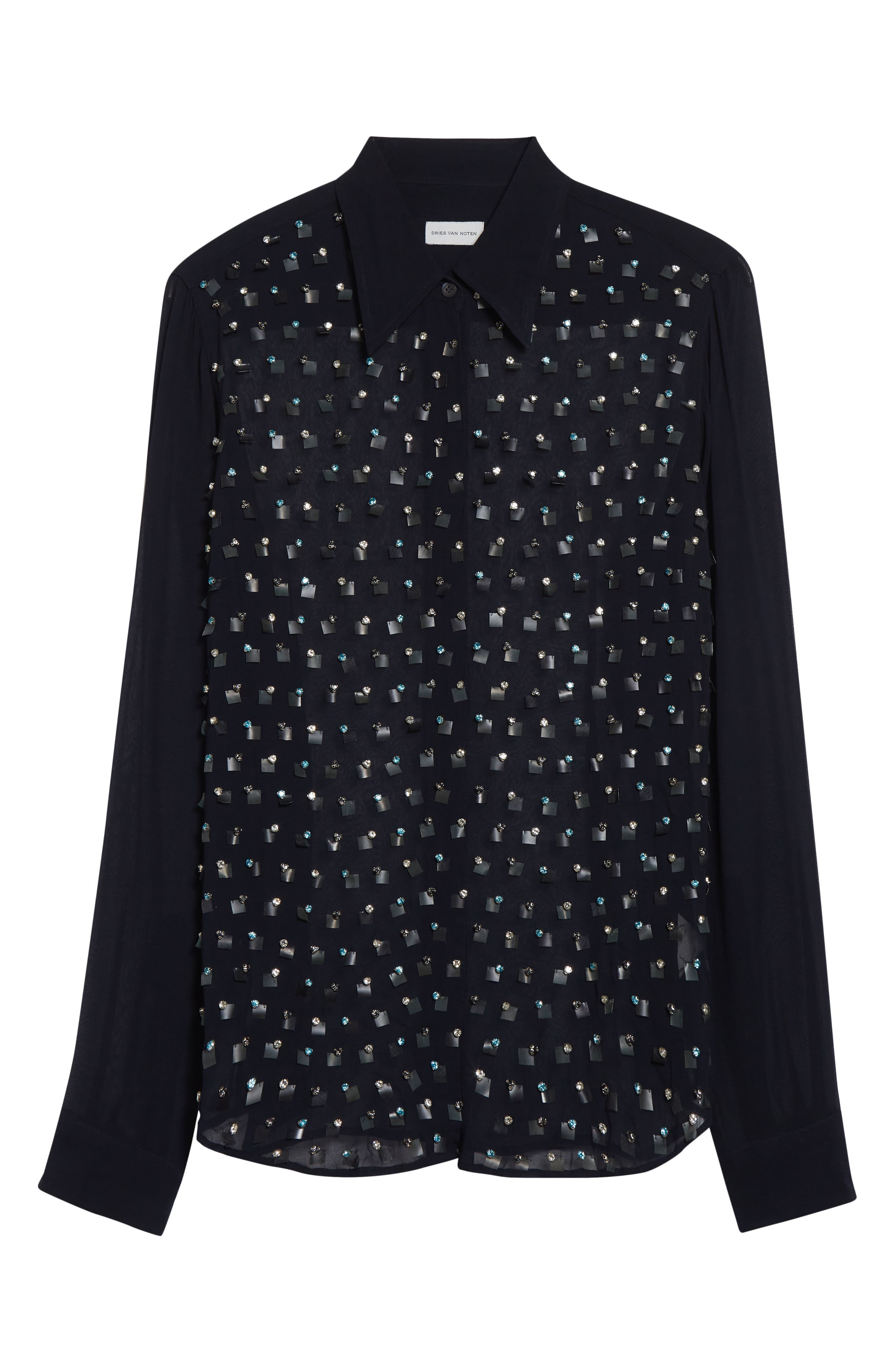 Dries Van Noten Chowyowy Embellished Button-Up Shirt in Navy at Nordstrom - 1
