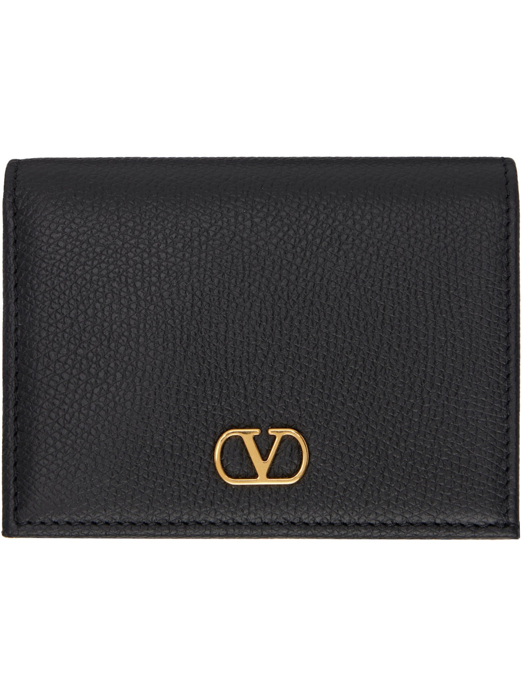 Black VLogo Signature Grainy Calfskin Wallet - 1
