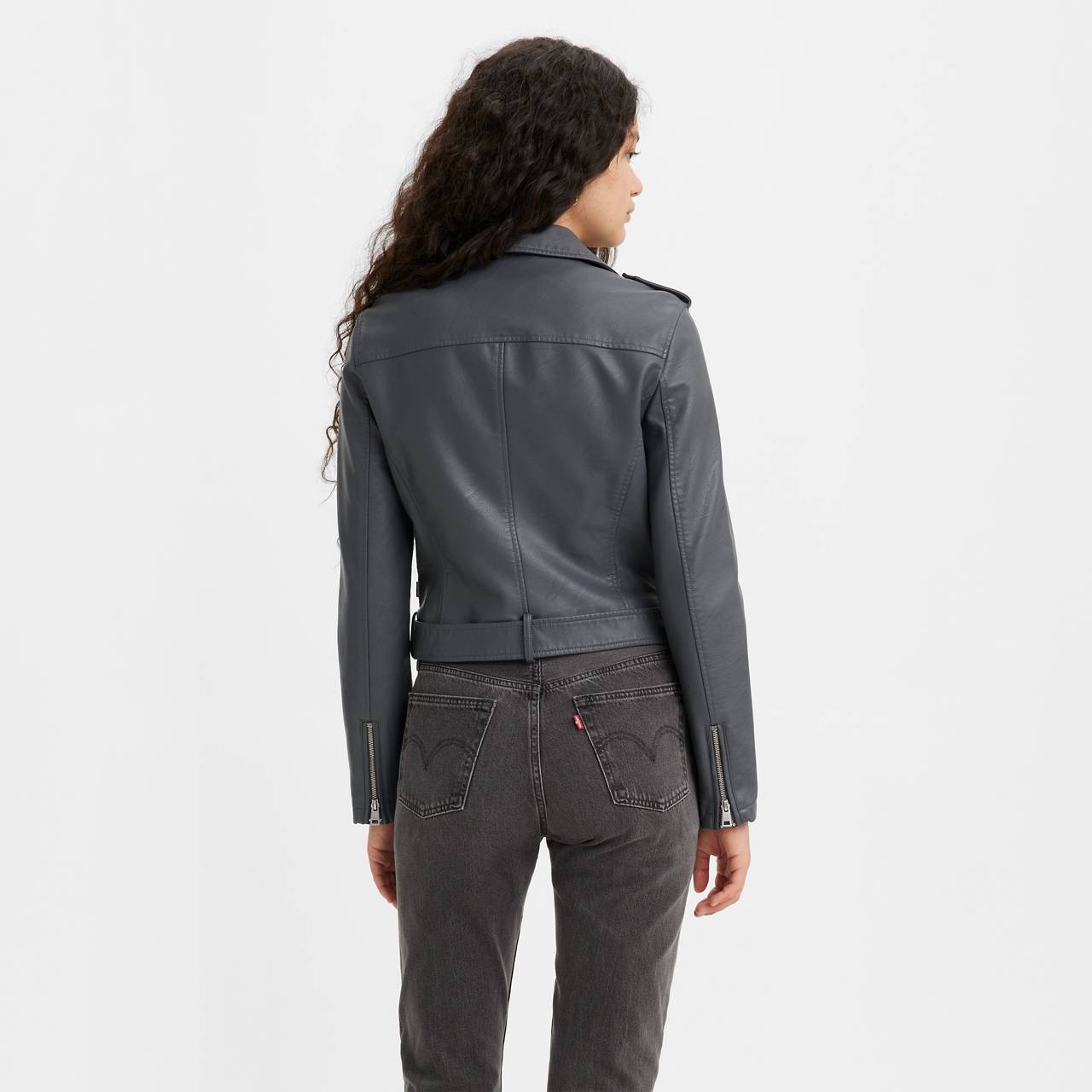 BELTED FAUX LEATHER MOTO JACKET - 2