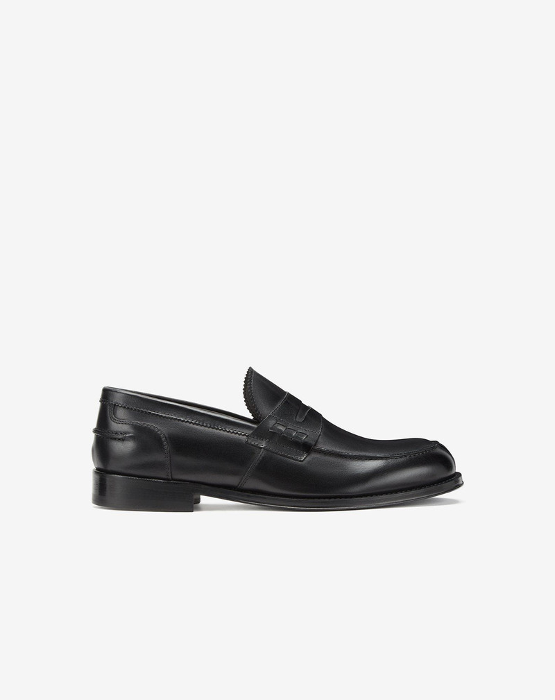 Black antiqued leather penny loafer 1
