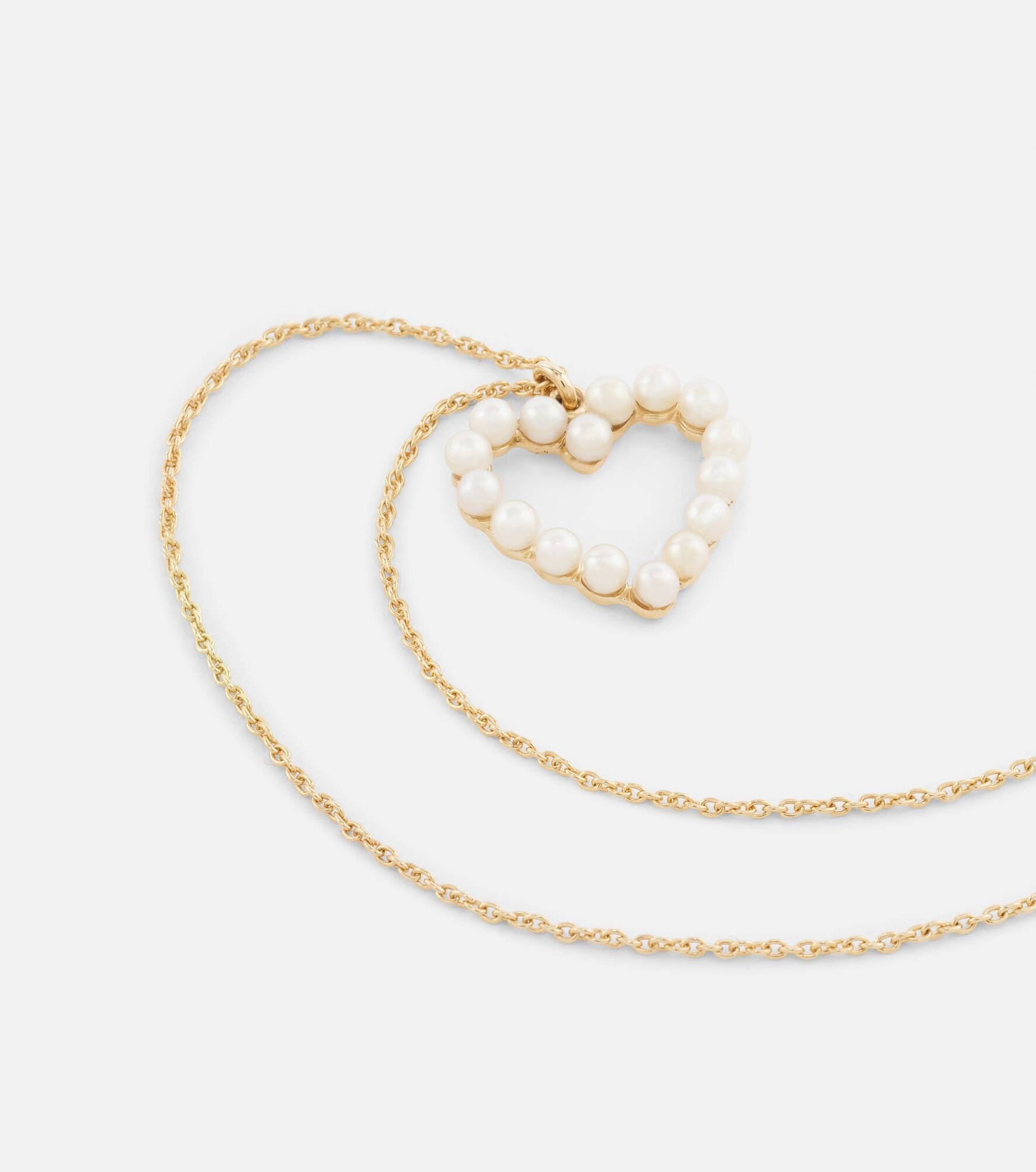 Pearl Heart 14kt gold pendant necklace with pearls - 6