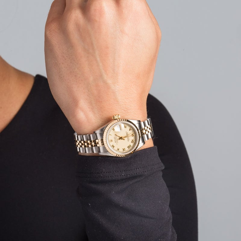 Ladies Rolex Datejust 69173 Ivory Roman Dial - 5