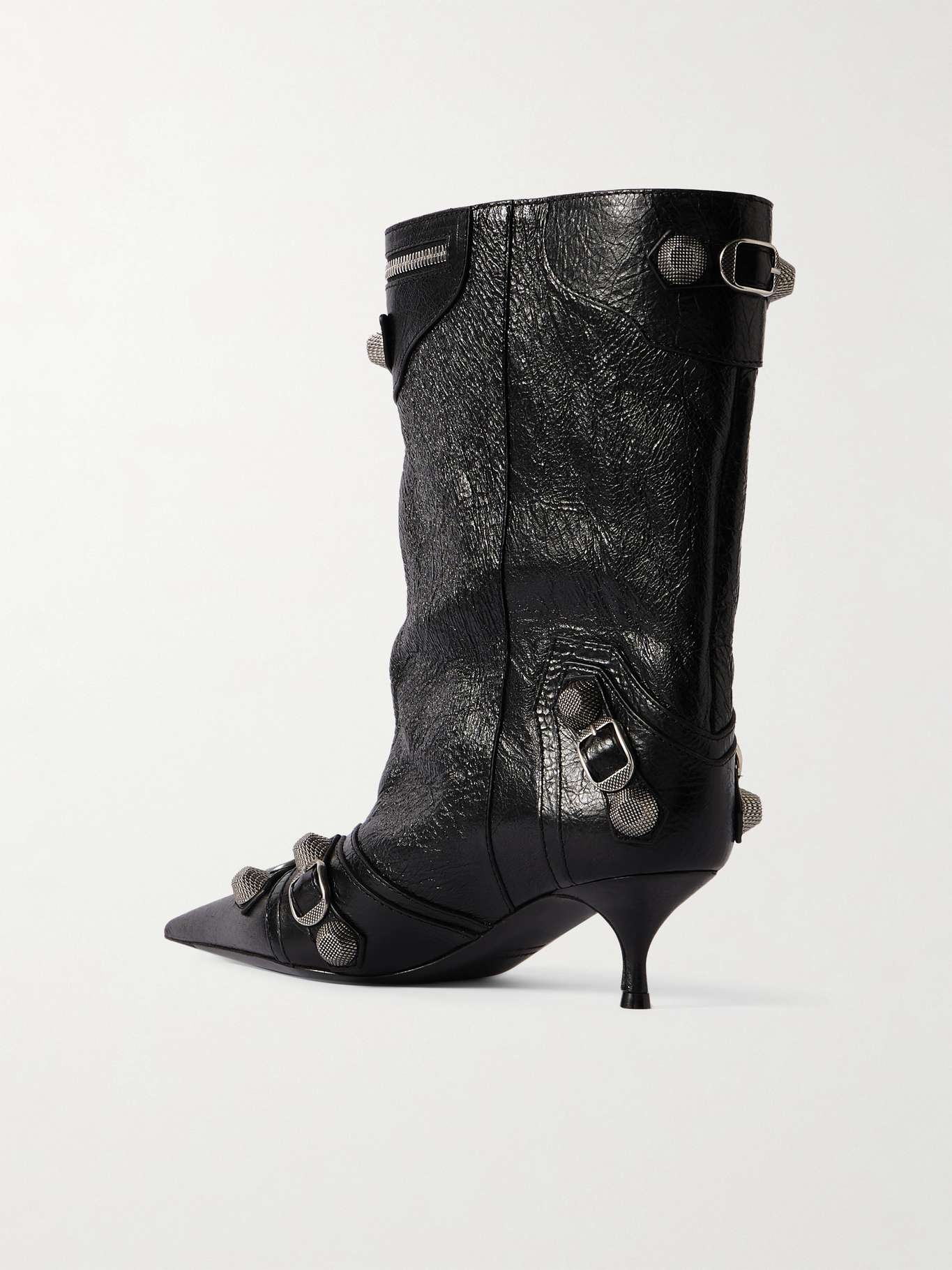 Cagole zip-embellished studded crinkled-leather ankle boots - 3