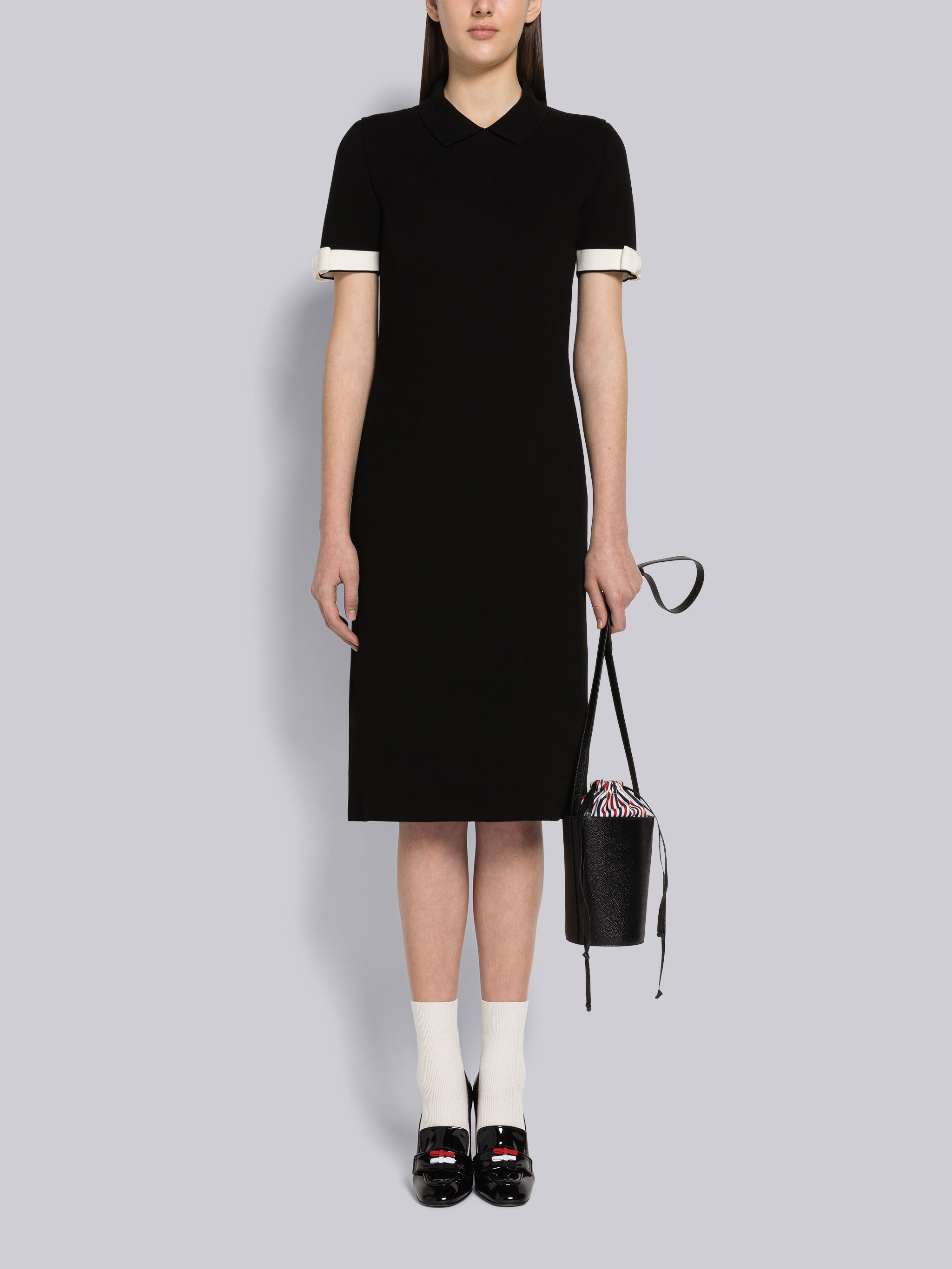 Double Face Cotton Bow Armband Pencil Dress - 4