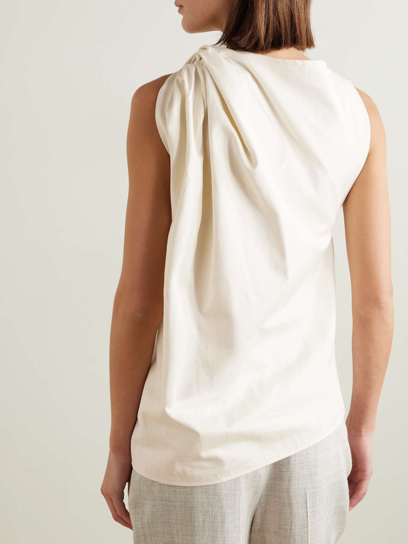 Draped organic cotton and linen-blend top - 4