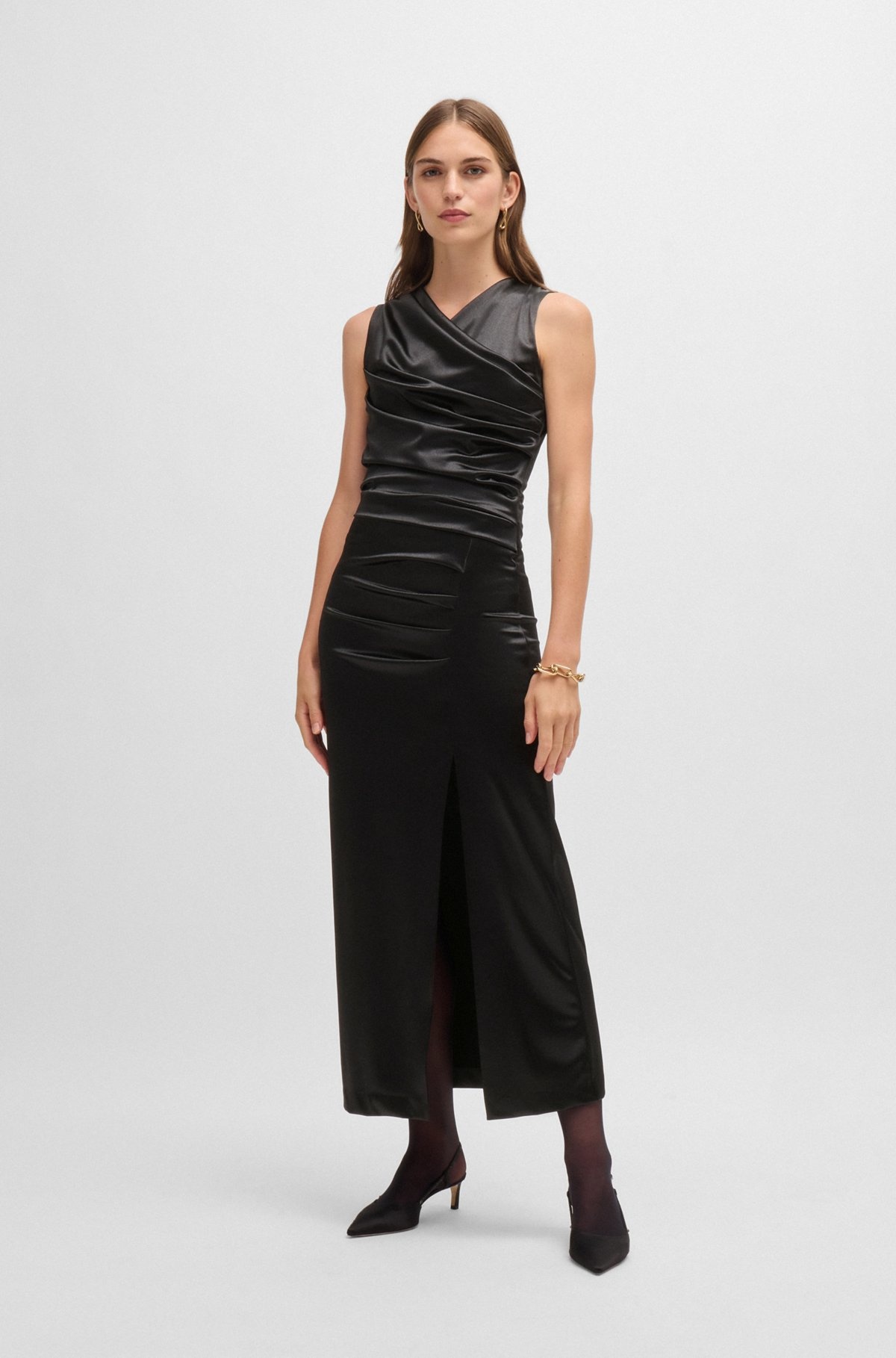 LONG-LENGTH HIGH-SHINE DRESS WITH WRAP EFFECT - 2