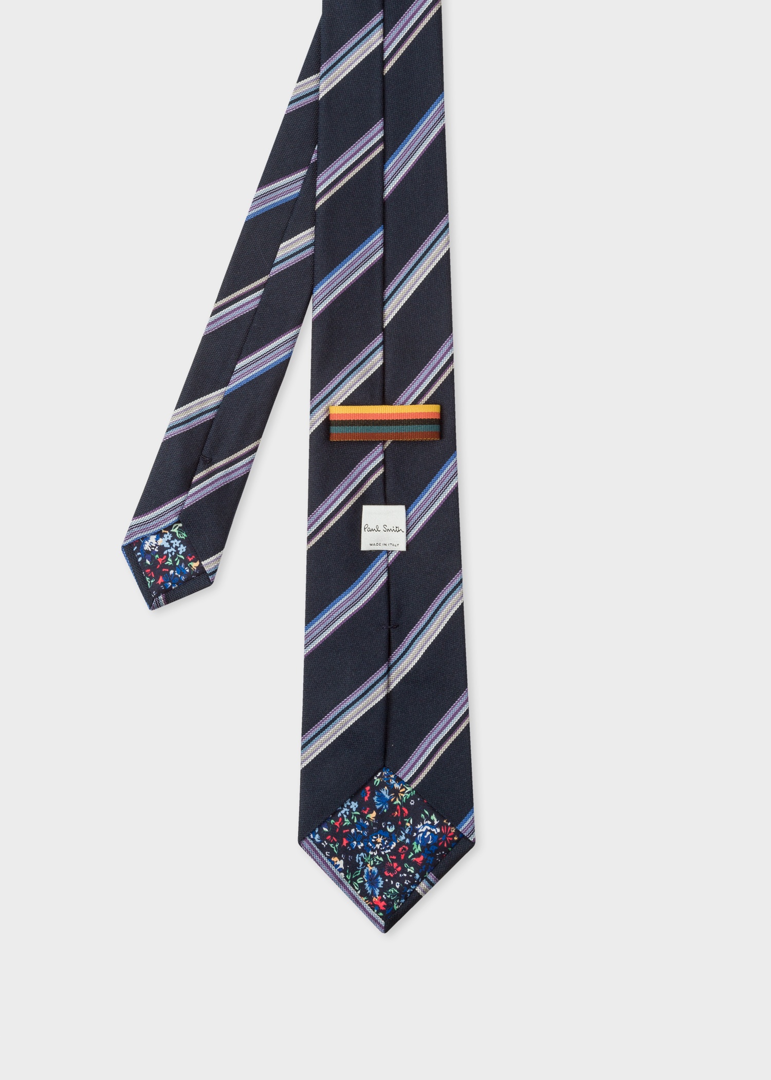 Dark Navy Diagonal Multi-Stripe Silk Tie - 3