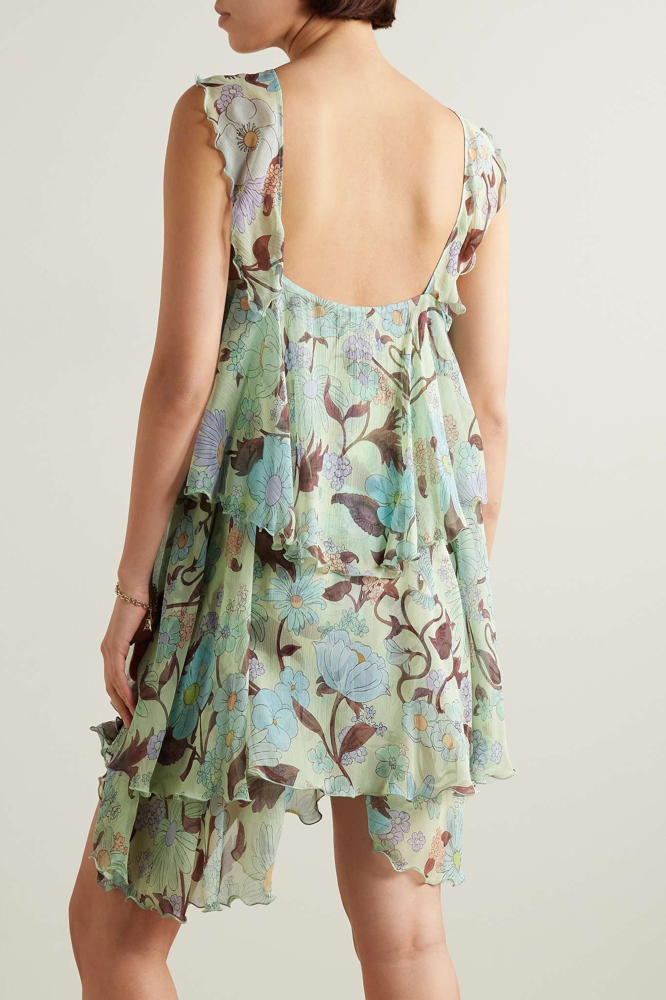 Ruffled floral-print halterneck silk-chiffon mini dress - 3