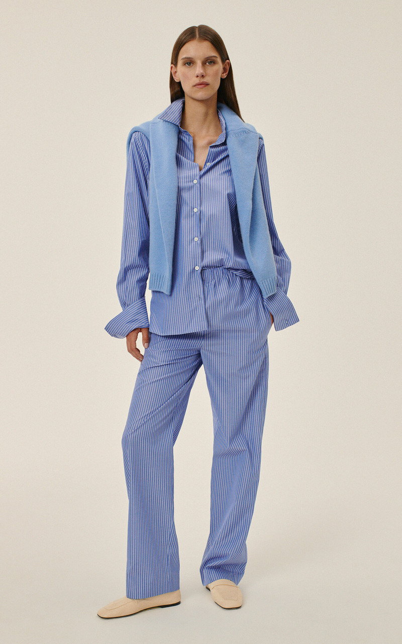 AMIYA Britannia Cotton Straight-Leg Pants blue outlook