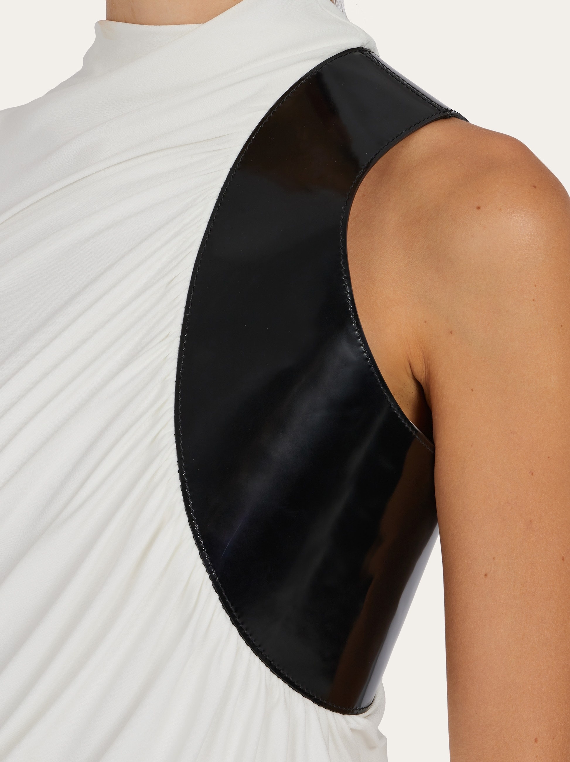 Sleeveless top with leather insert - 4