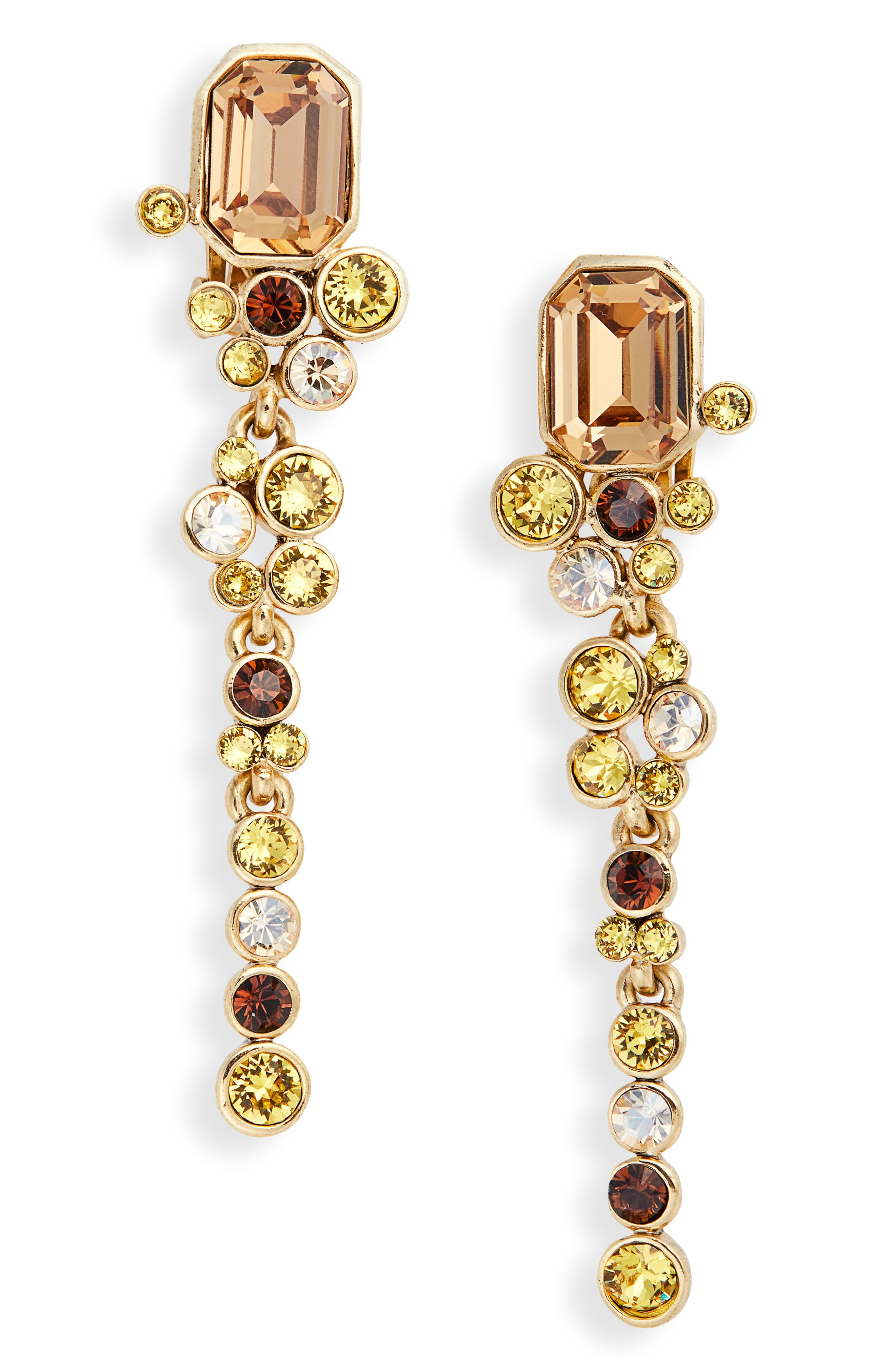 Oscar de la Renta Bezel Set Crystal Clip-On Drop Earrings in Topaz at Nordstrom - 1