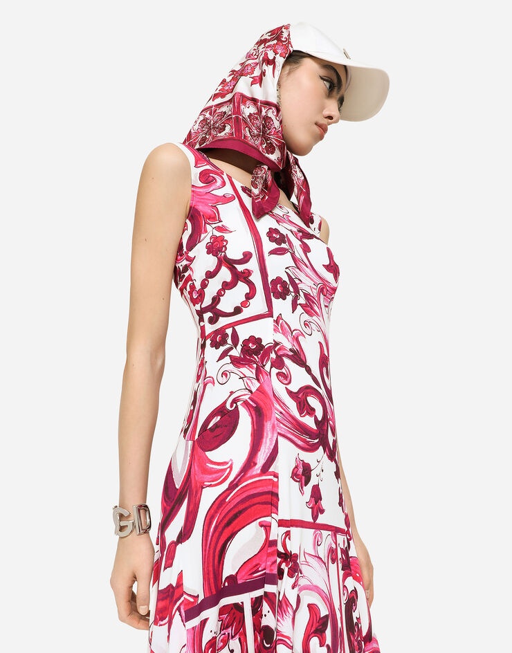 Long Majolica-print organzine dress