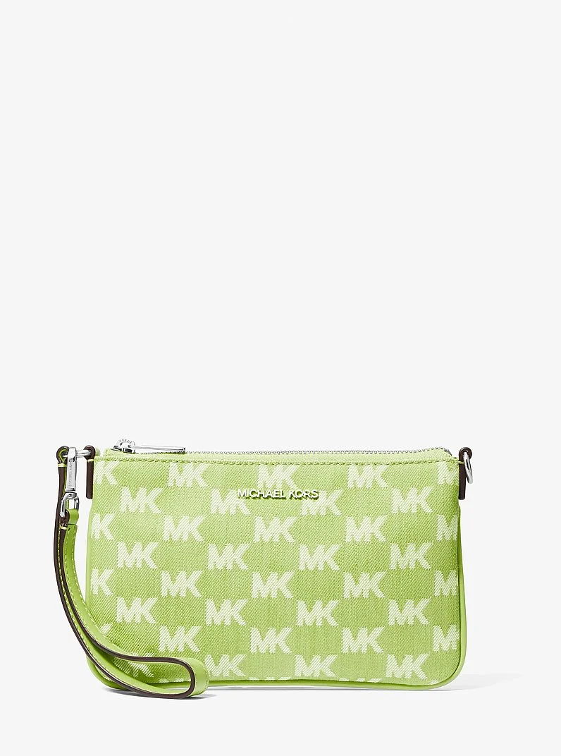 Jet Set Travel Small Logo Jacquard Denim Wristlet - 1