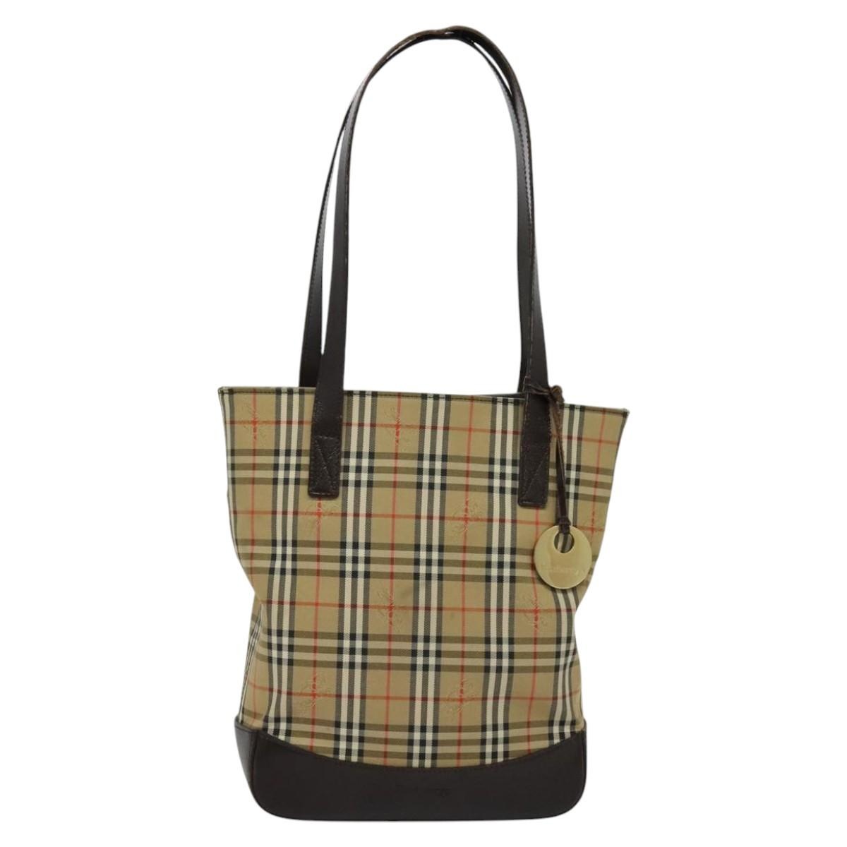 Burberry Nova Check Shoulder Bag Canvas Leather Beige Brown Gold - 2