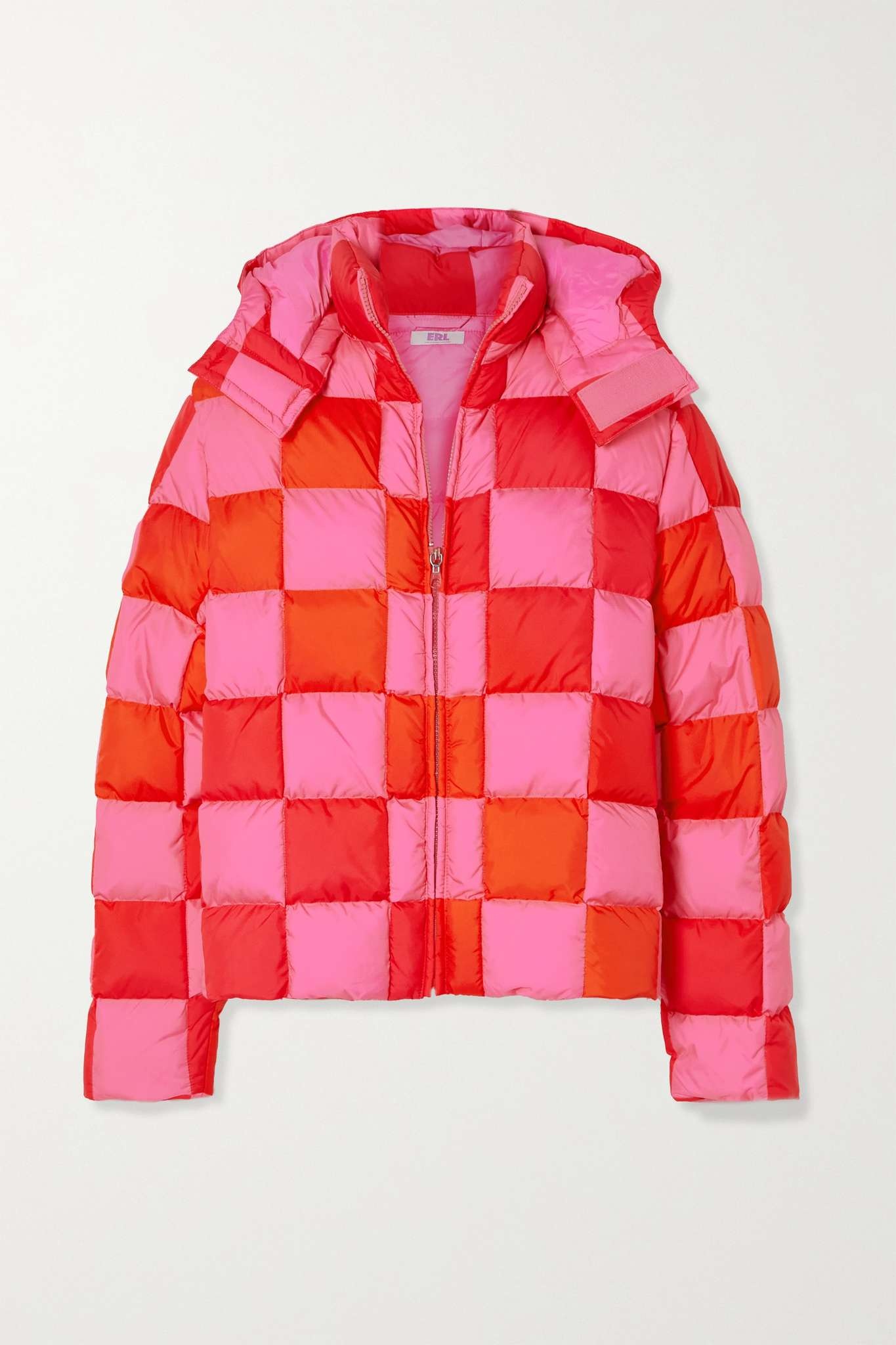 Hooded quilted padded checked shell jacket - 1