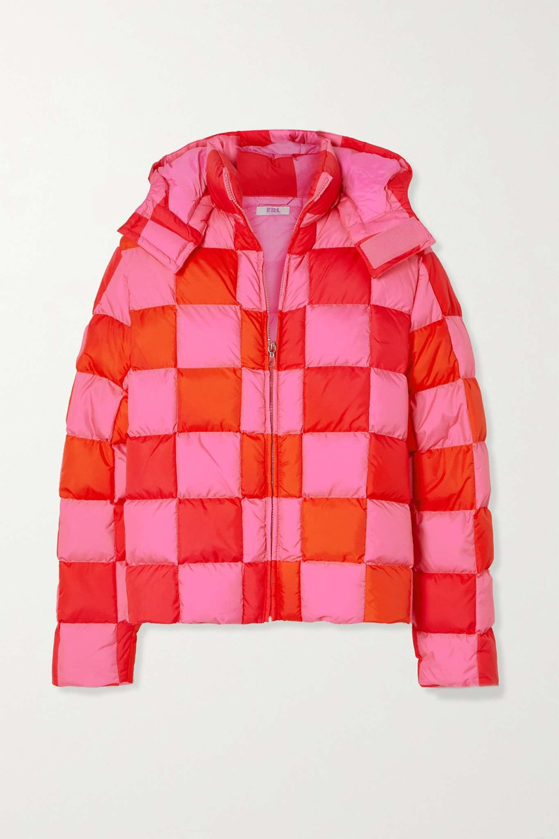 Hooded quilted padded checked shell jacket 1