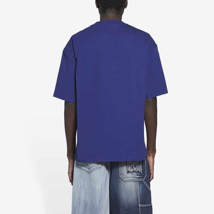 Men's Balenciaga FW21 Retro Knit Short Sleeve Navy Blue 612966TKVD33967 - 5