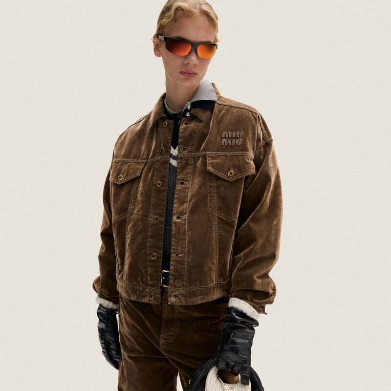 Miu Miu Washed flocked chambray blouson jacket outlook