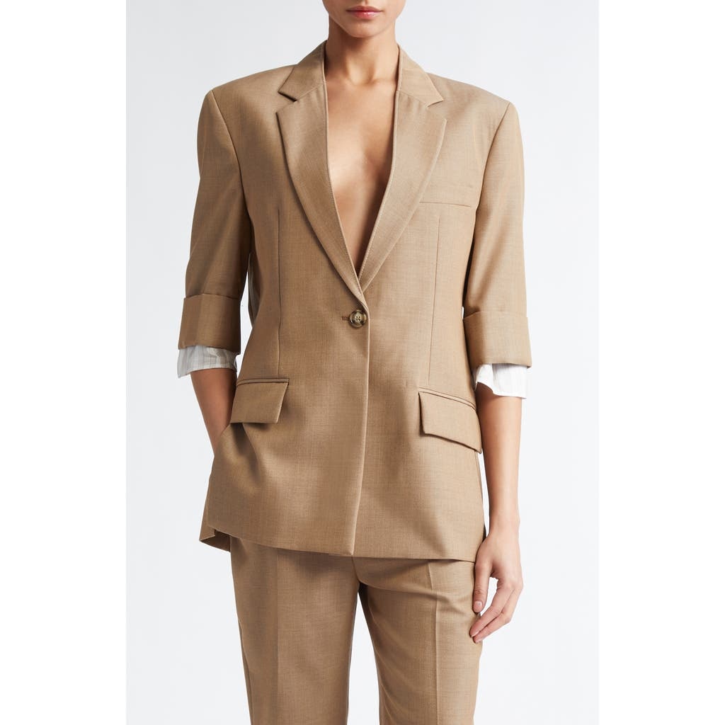 Victoria Beckham Contrast Trim One-Button Blazer in Tobacco at Nordstrom - 1