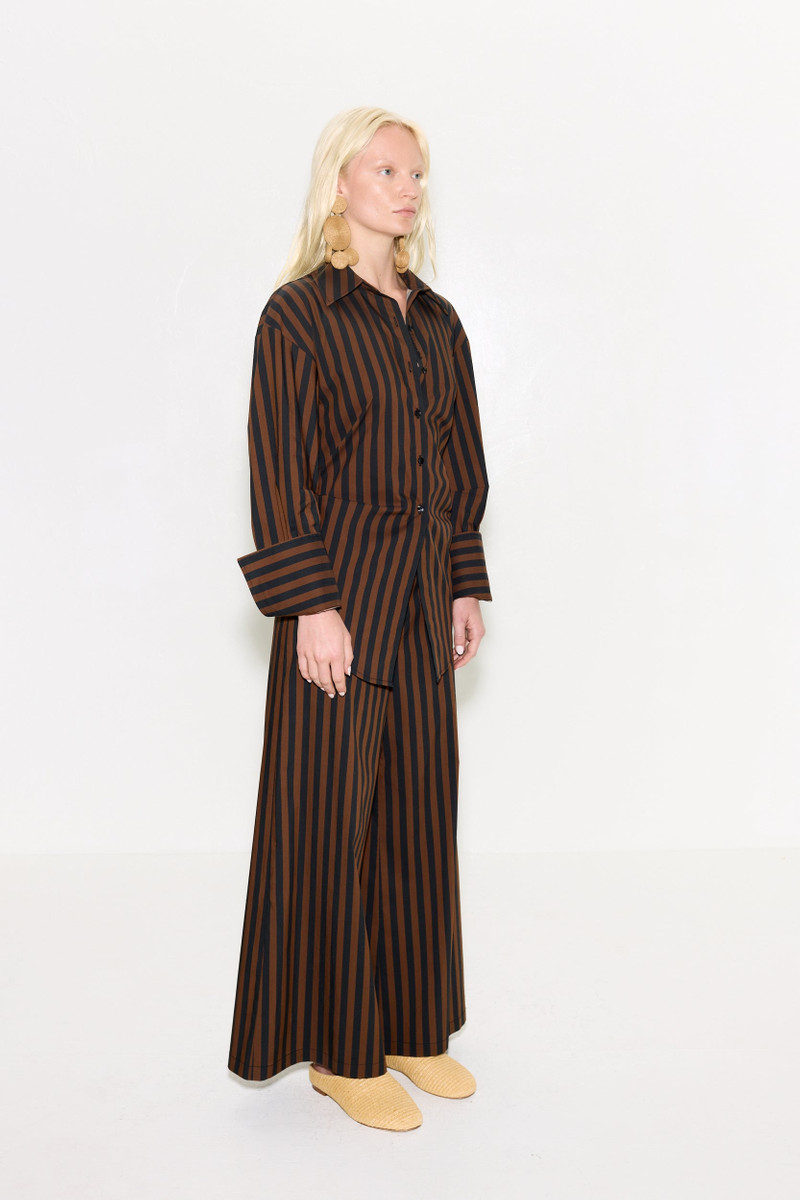 Toni Poplin Pant In Black/Choco Brown Stripe 4