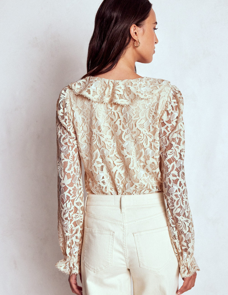 Ruffle Detail Lace Blouse-Ivory 4