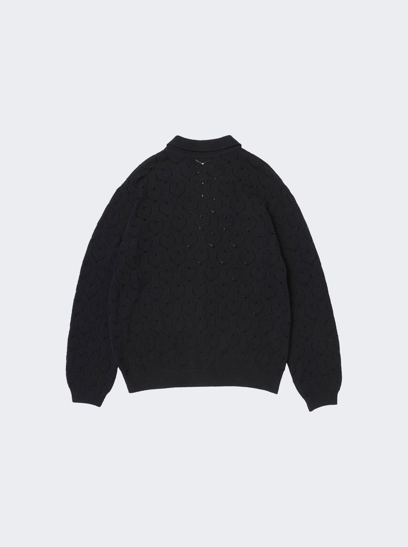 vowels Eyelet Knitted Zip-up Sweater Black outlook