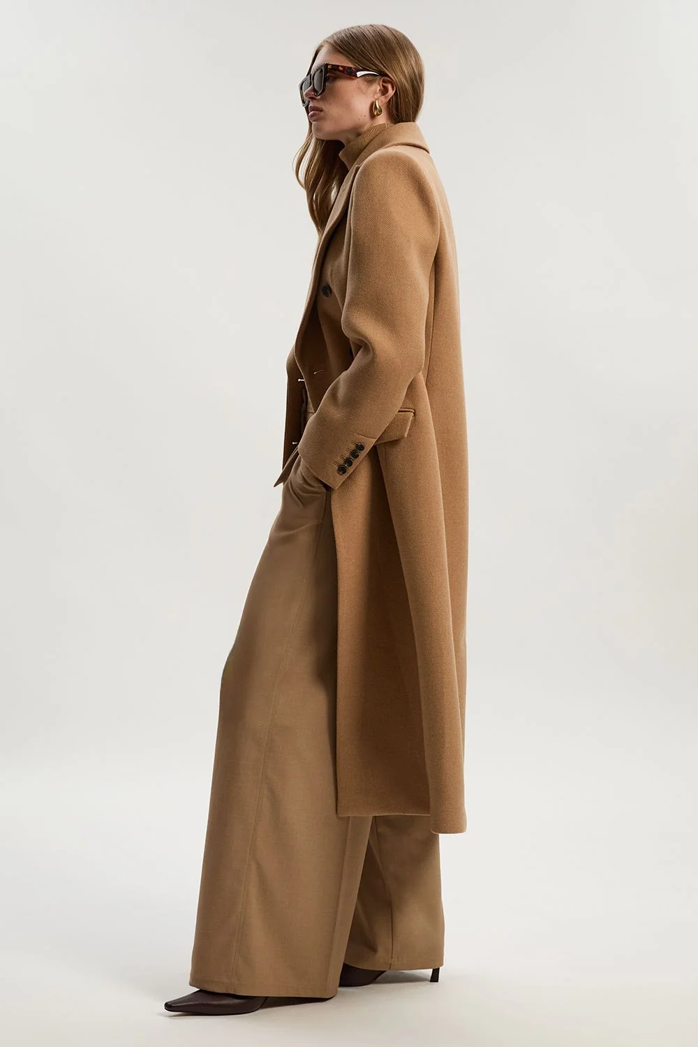 Wool Double Breasted Tailored Midi Coat - 1