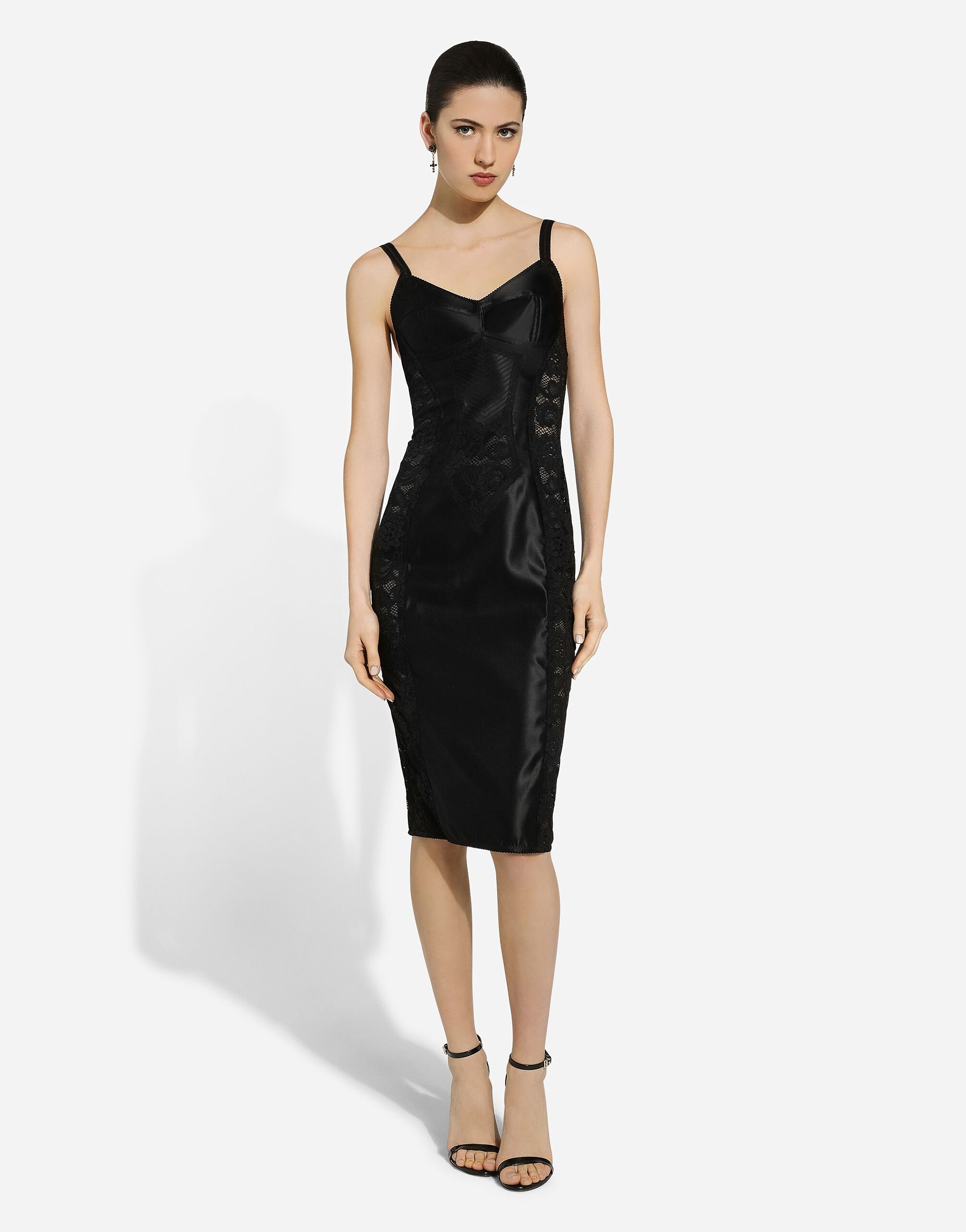 Satin and lace calf-length corset dress - 2