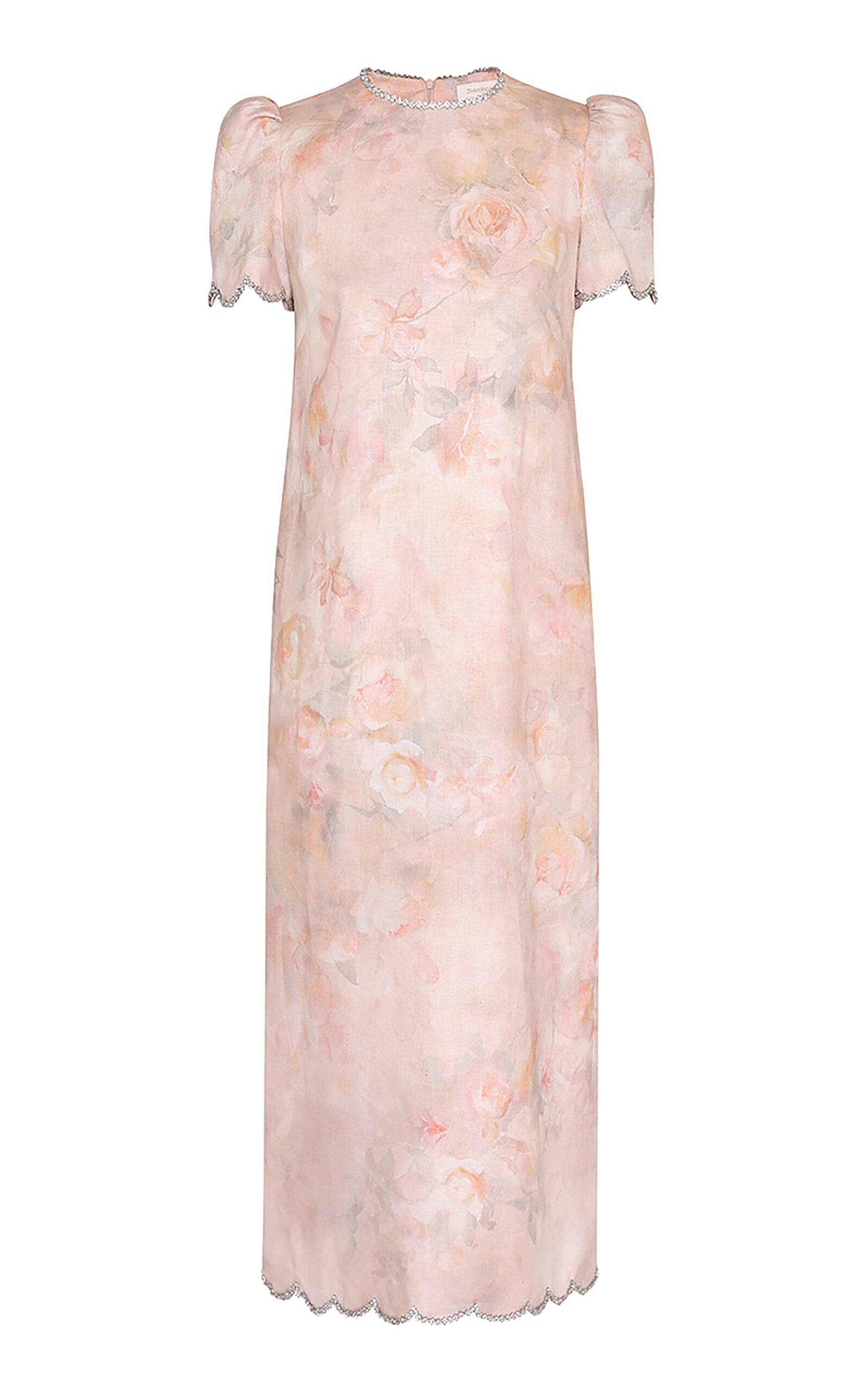 Zimmermann Exclusive Crush Scalloped Linen Midi Dress light