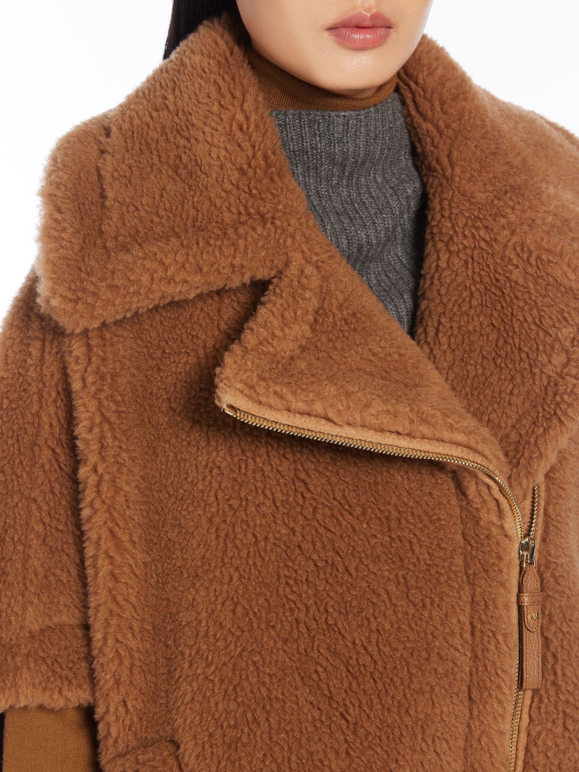 Max Mara NEWMANTO Biker jacket cape in Teddy fabric | REVERSIBLE