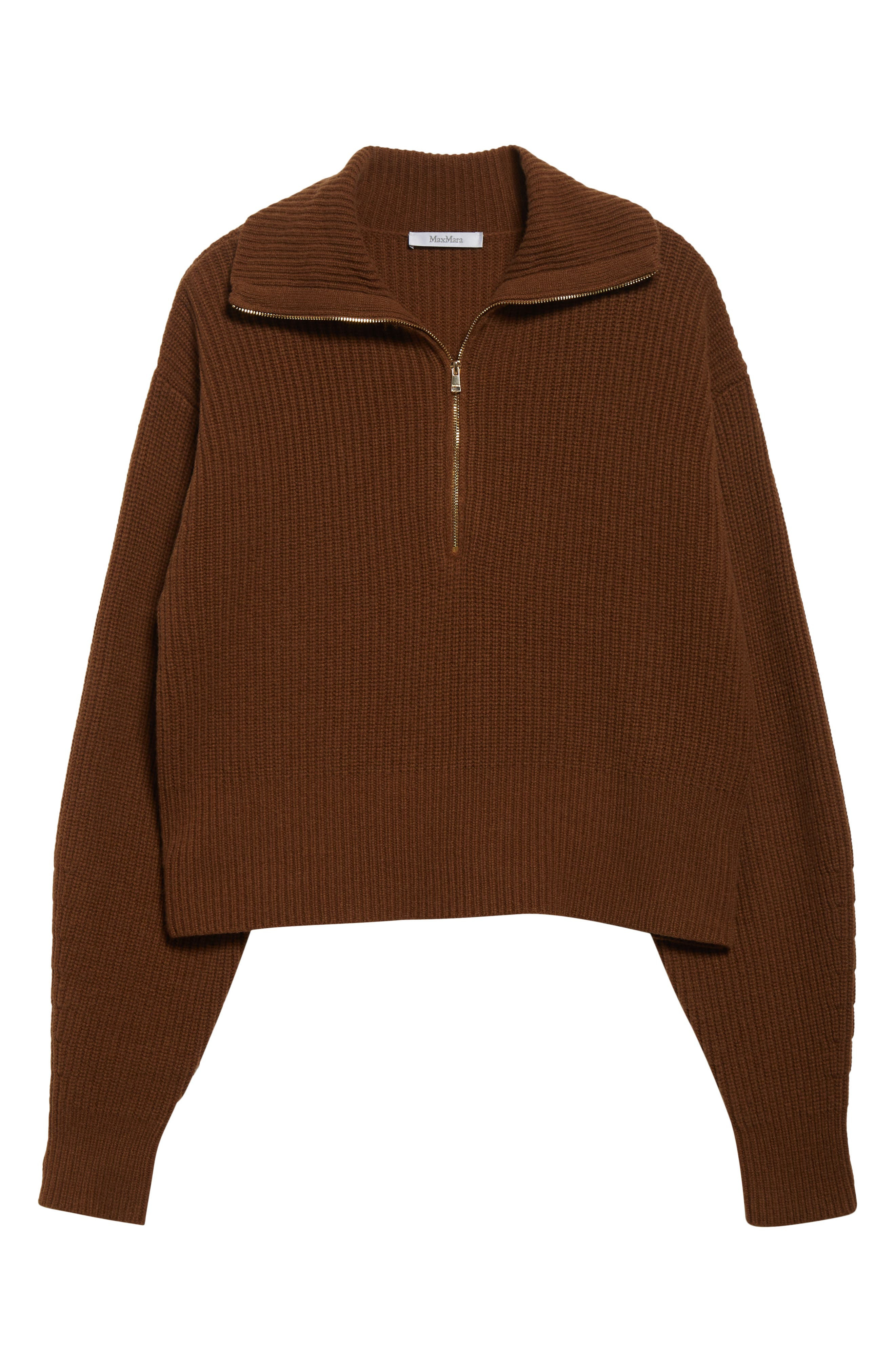 Max Mara Nadar Merino Wool & Cashmere Half Zip Sweater in Tobacco at Nordstrom - 5