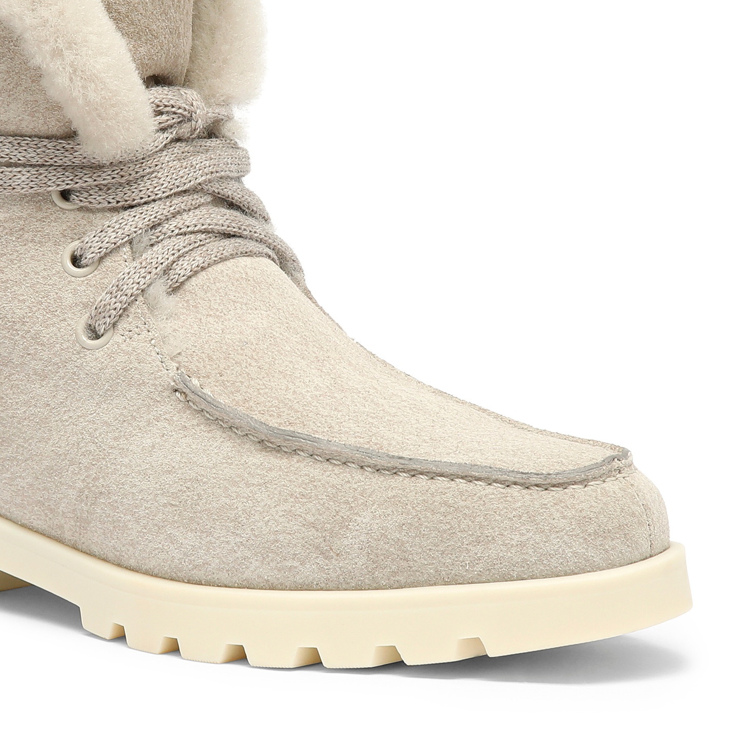 Women's beige suede ankle boot with fur - 6