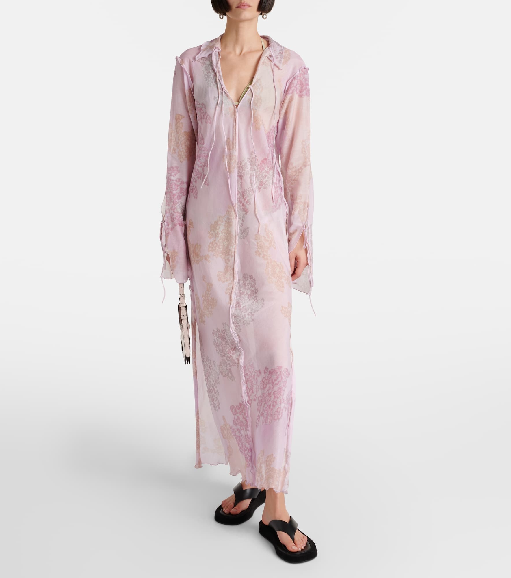 Printed cotton and silk chiffon midi dress - 2
