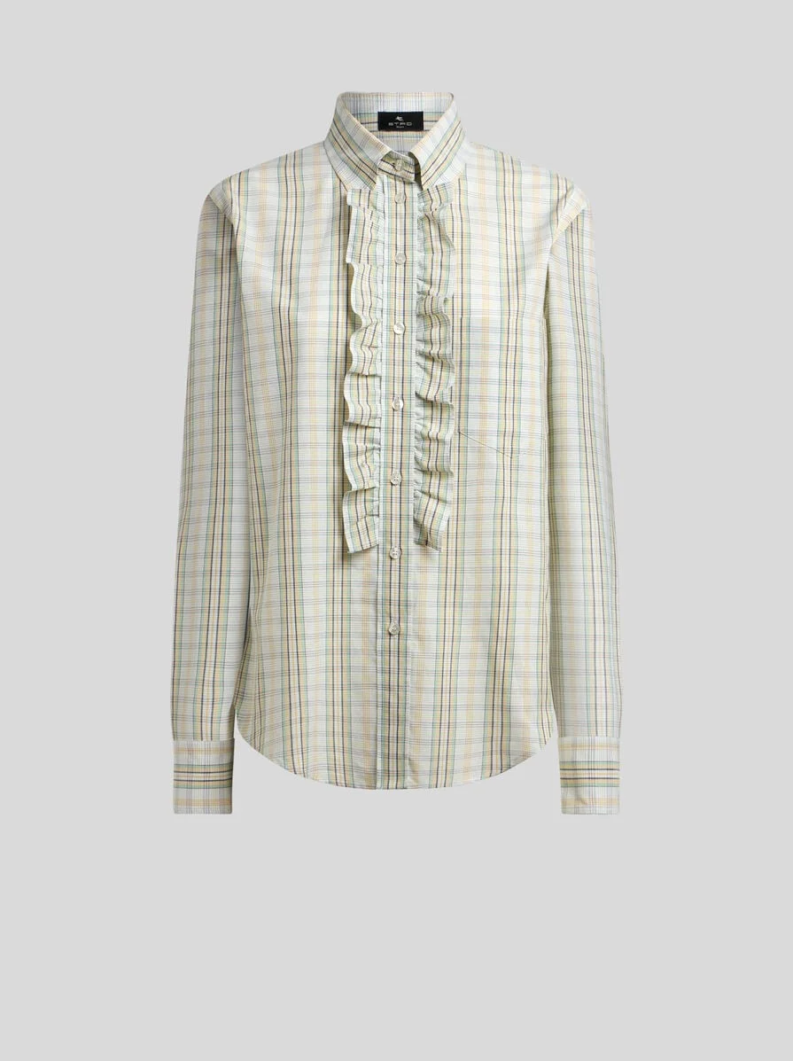 COTTON SHIRT WITH BIB AND CHECK MOTIF - 1