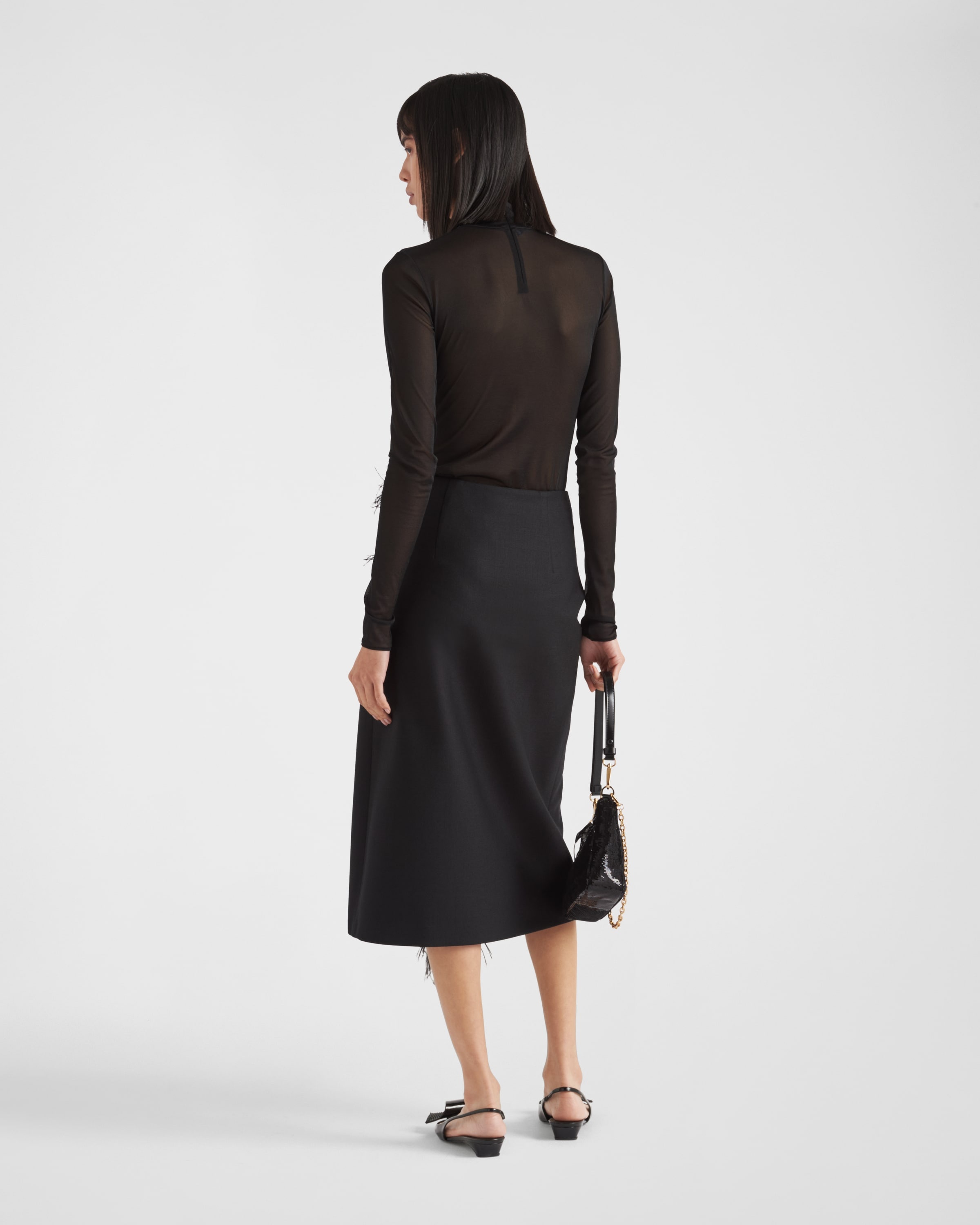 Feather-trimmed wool midi-skirt - 5