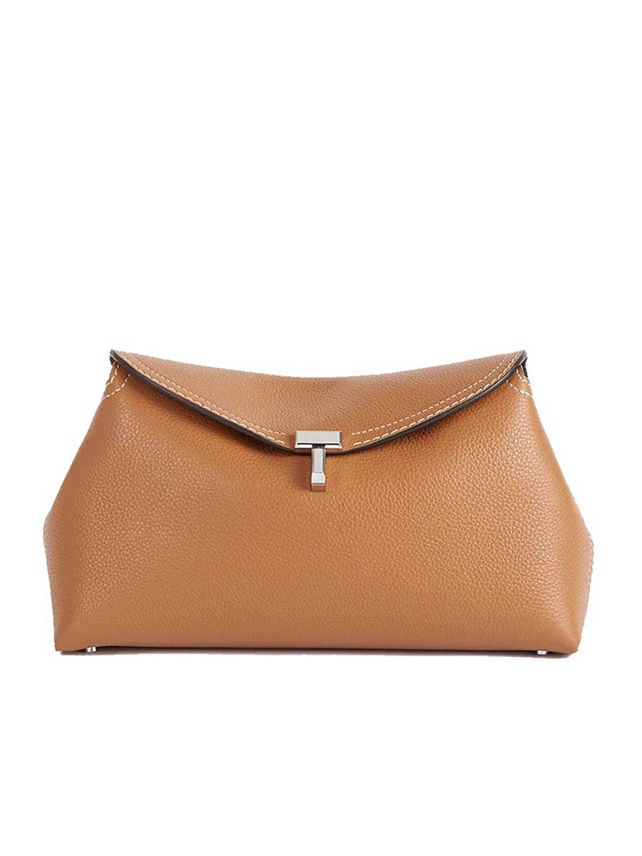 Toteme T-Lock Grained Leather Clutch Bag - 1
